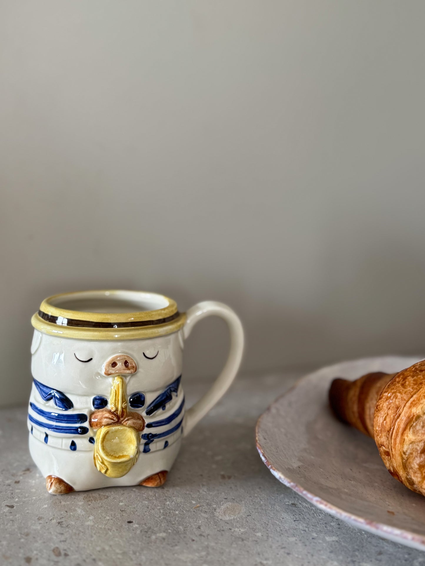 Vintage Otagiri Saxophone-Playing Pig Mug – Handcrafted in Japan