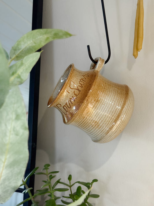 Vintage French Studio Pottery “Cornichons” Pot with Hanging Loop