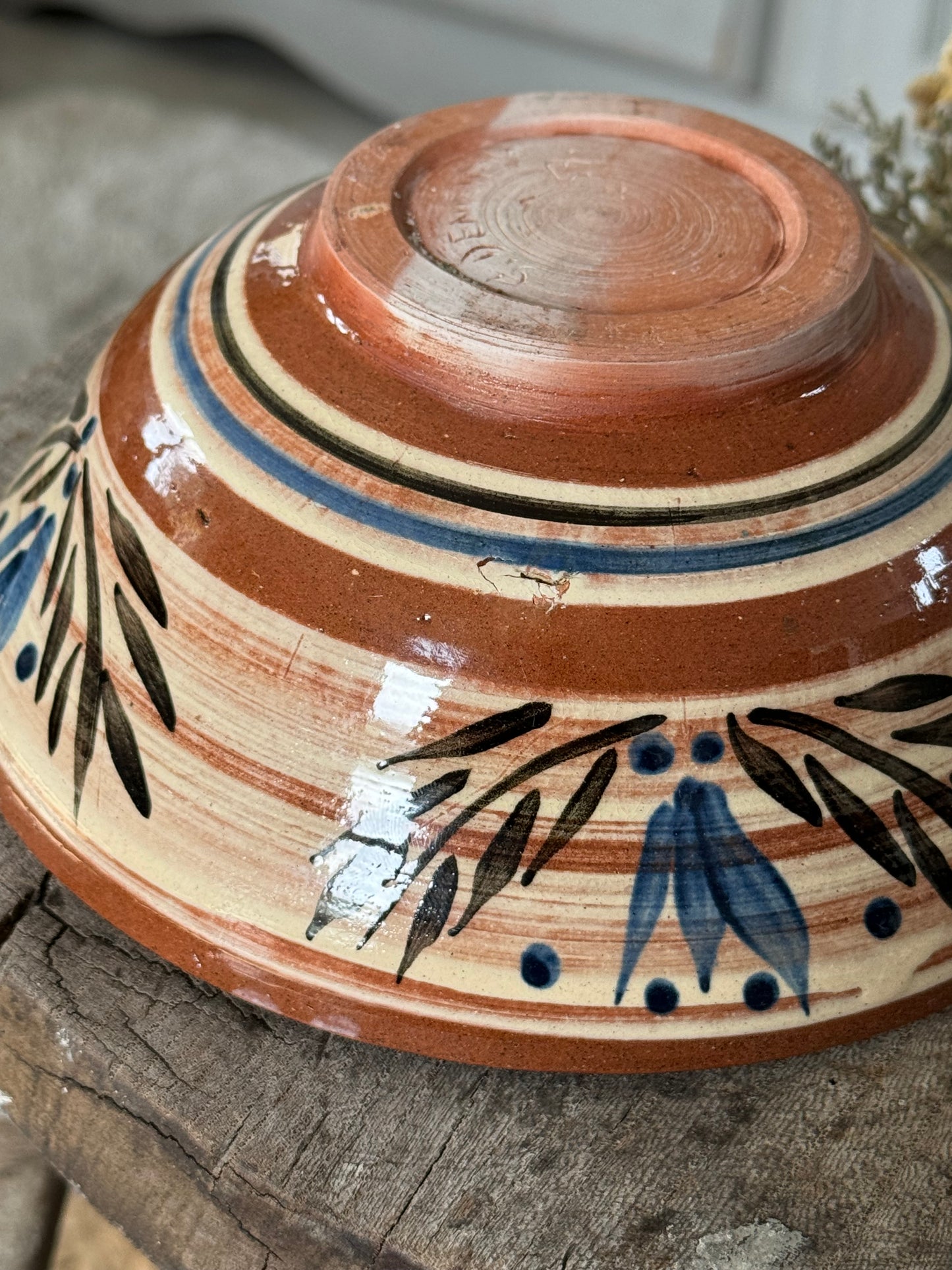 Glazed Terracotta Studio Pottery Floral Bowl