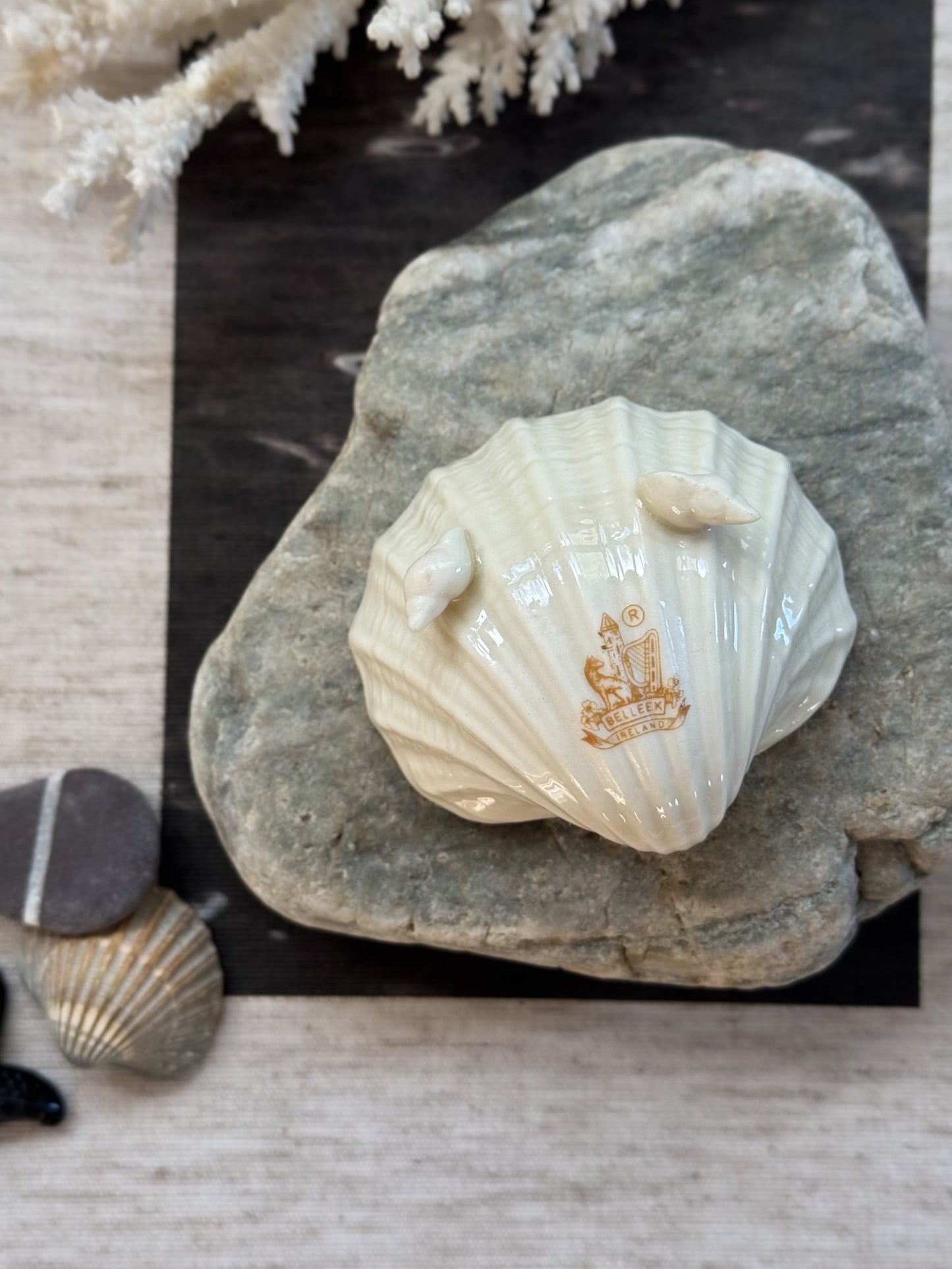 Vintage Irish Porcelain Belleek Scallop Shell Pinch Pot