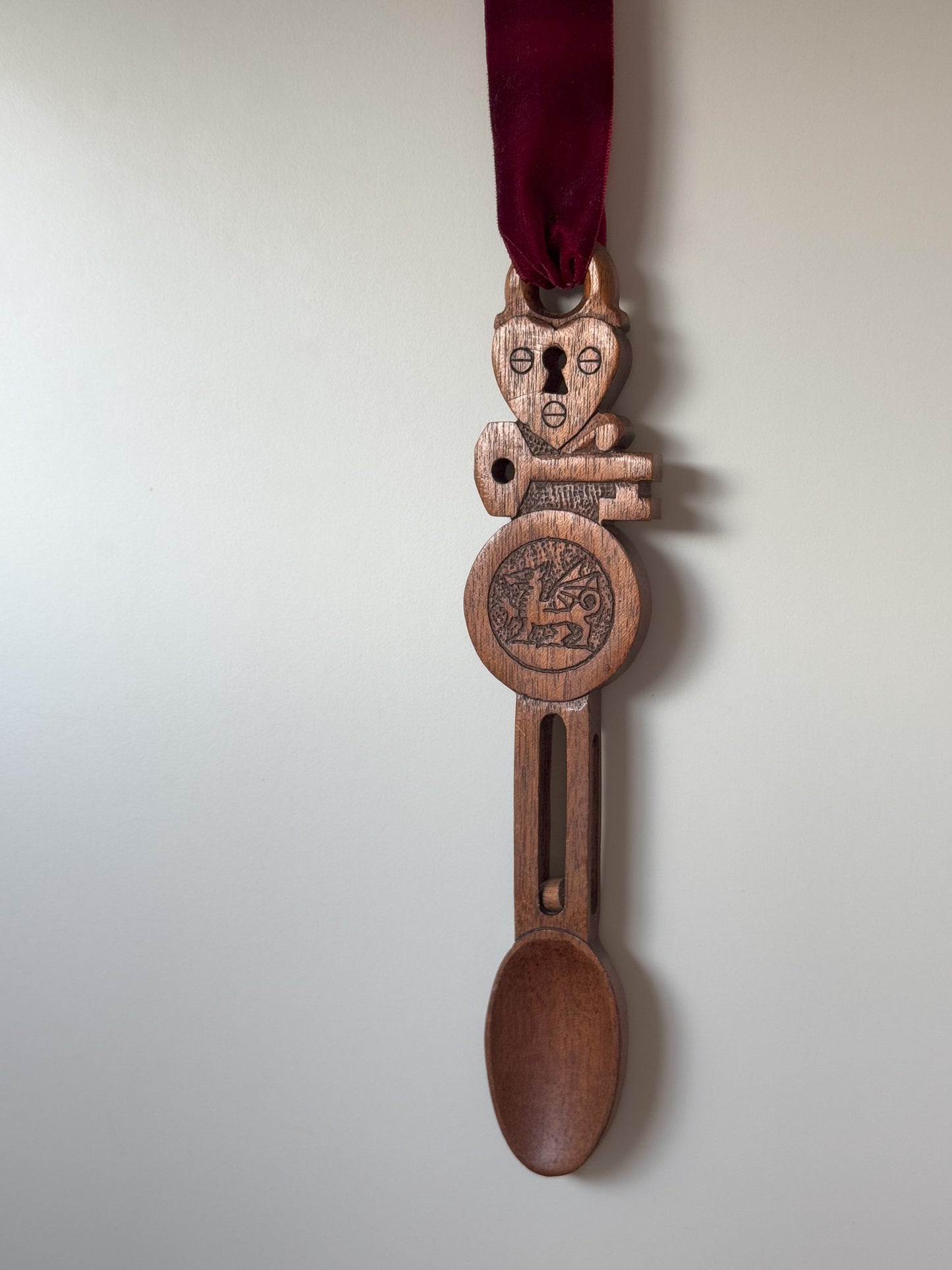 Hand-Carved Welsh Love Spoon • Welsh Dragon • Draig Goch