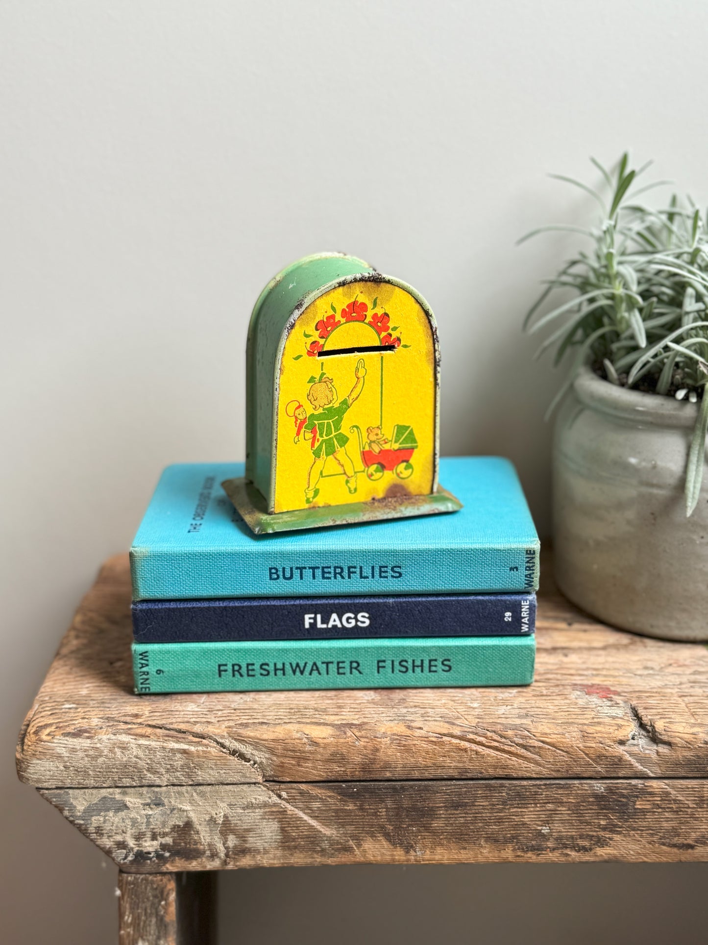 Vintage 1950s ‘Time is Money’ Decorative Money Box (green)
