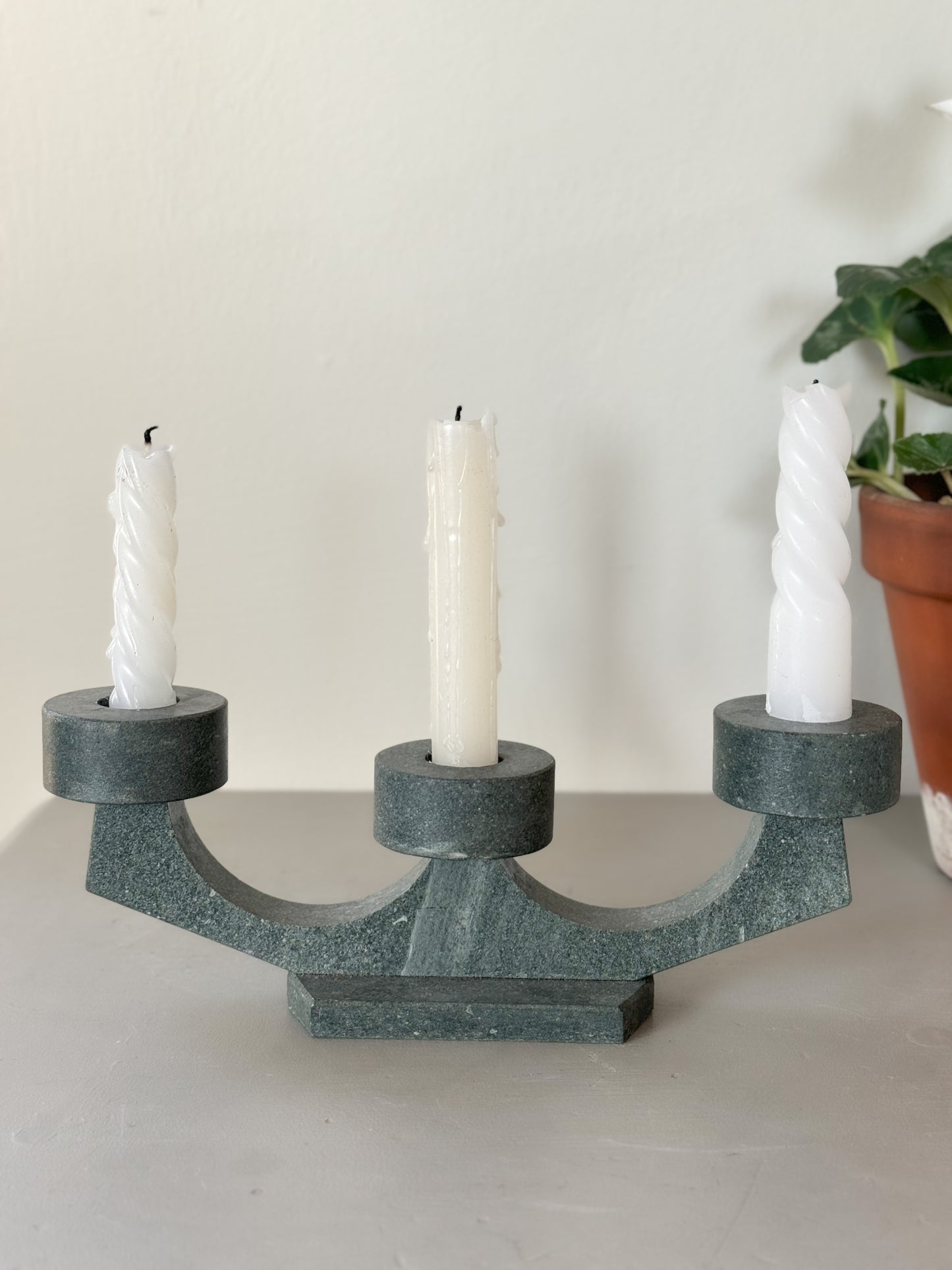 Vintage Handmade Penrhyn Slate Candelabra, North Wales, Bethesda