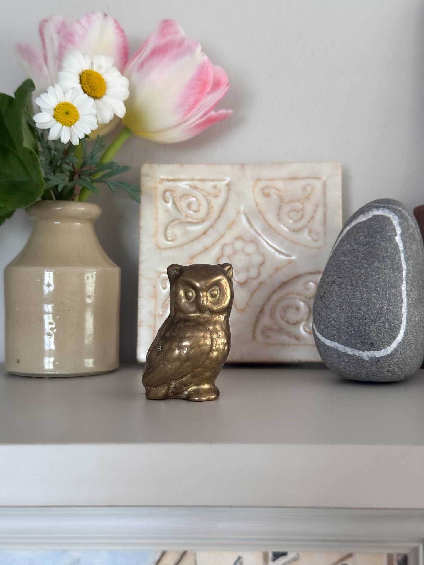 Vintage Solid Brass Miniature Owl Figurine