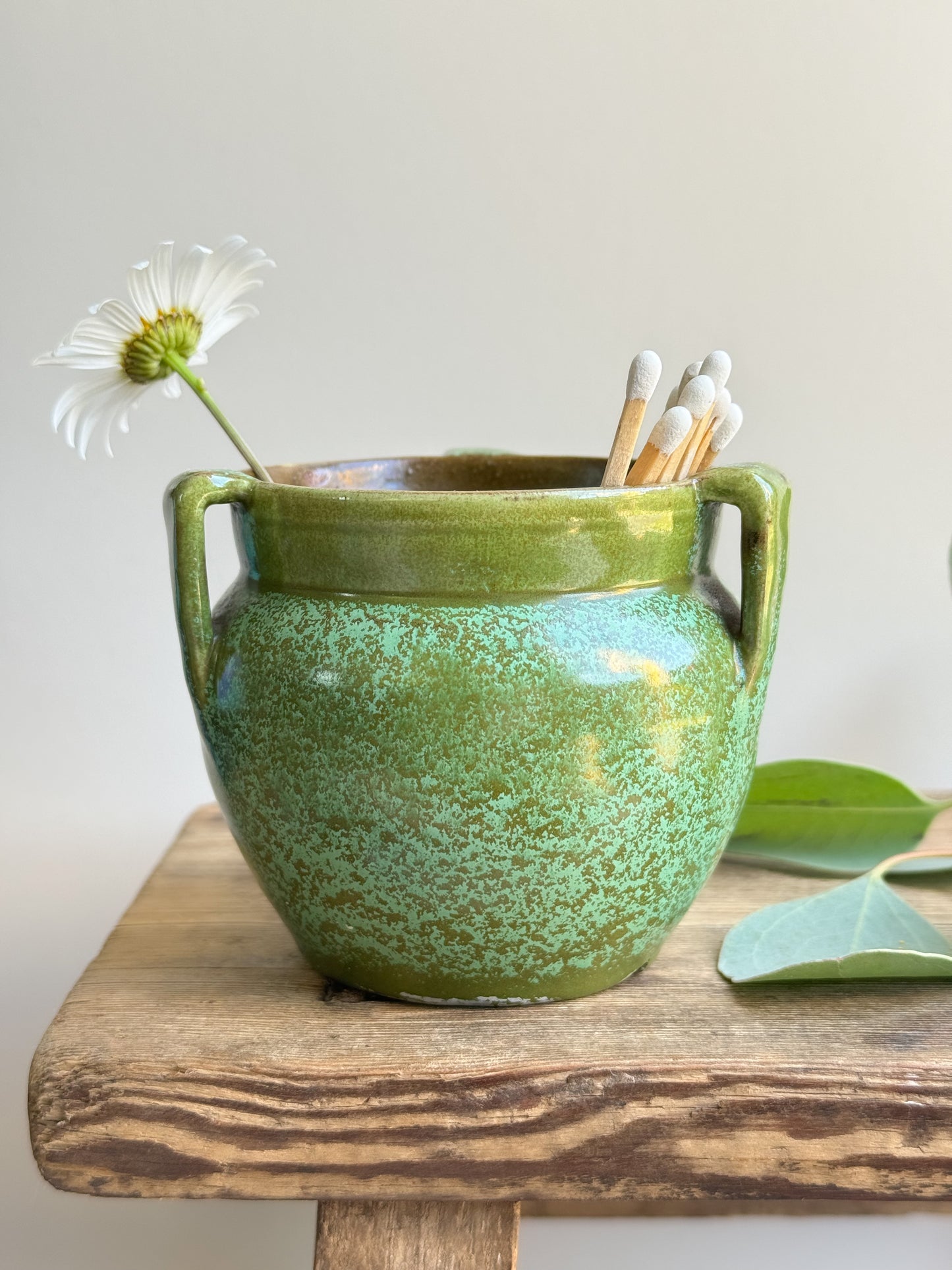 Antique Green Glazed 3 Handled Pot