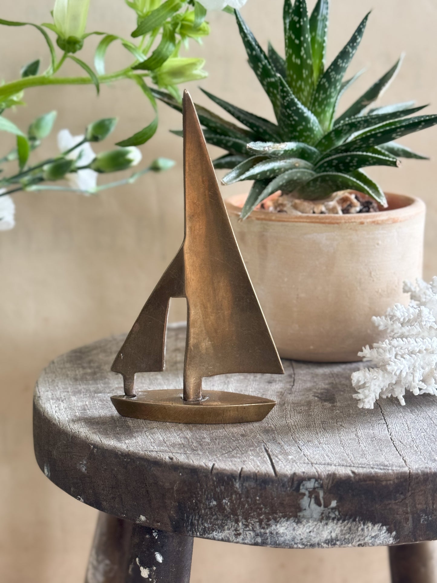 Vintage Solid Brass Sailing Boat