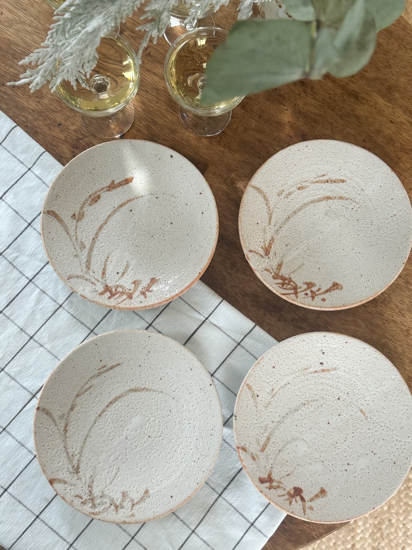 Vintage Unique Chinese Studio Pottery Plates | Set of 4