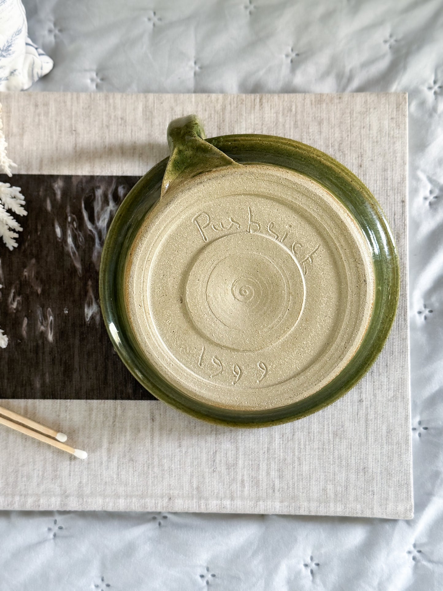 Vintage Large Olive Green Studio Pottery Chamberstick