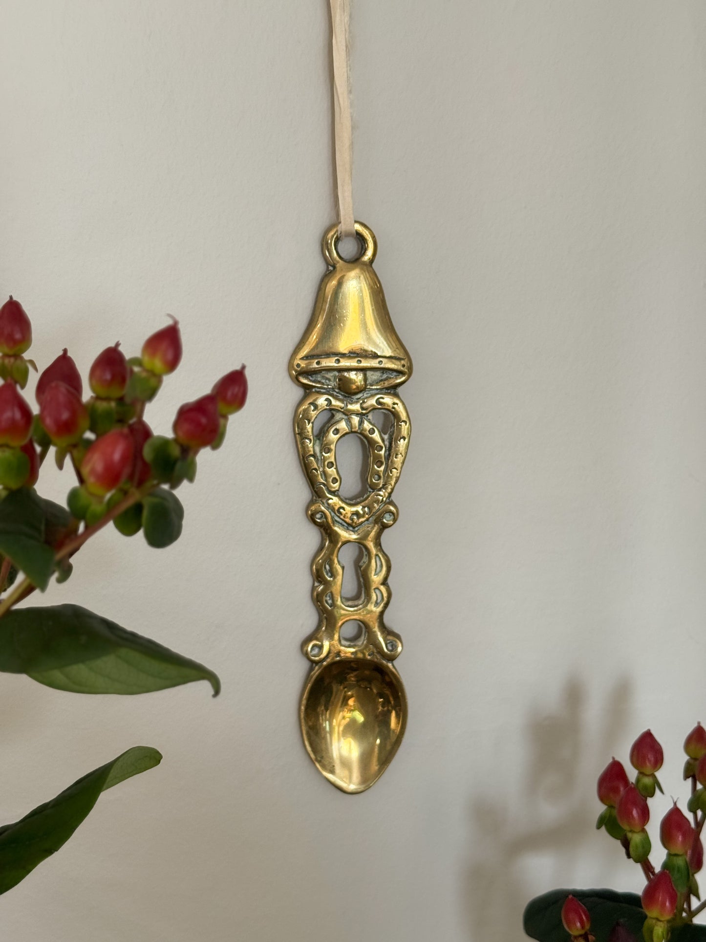 Vintage Solid Brass Welsh Love Spoon