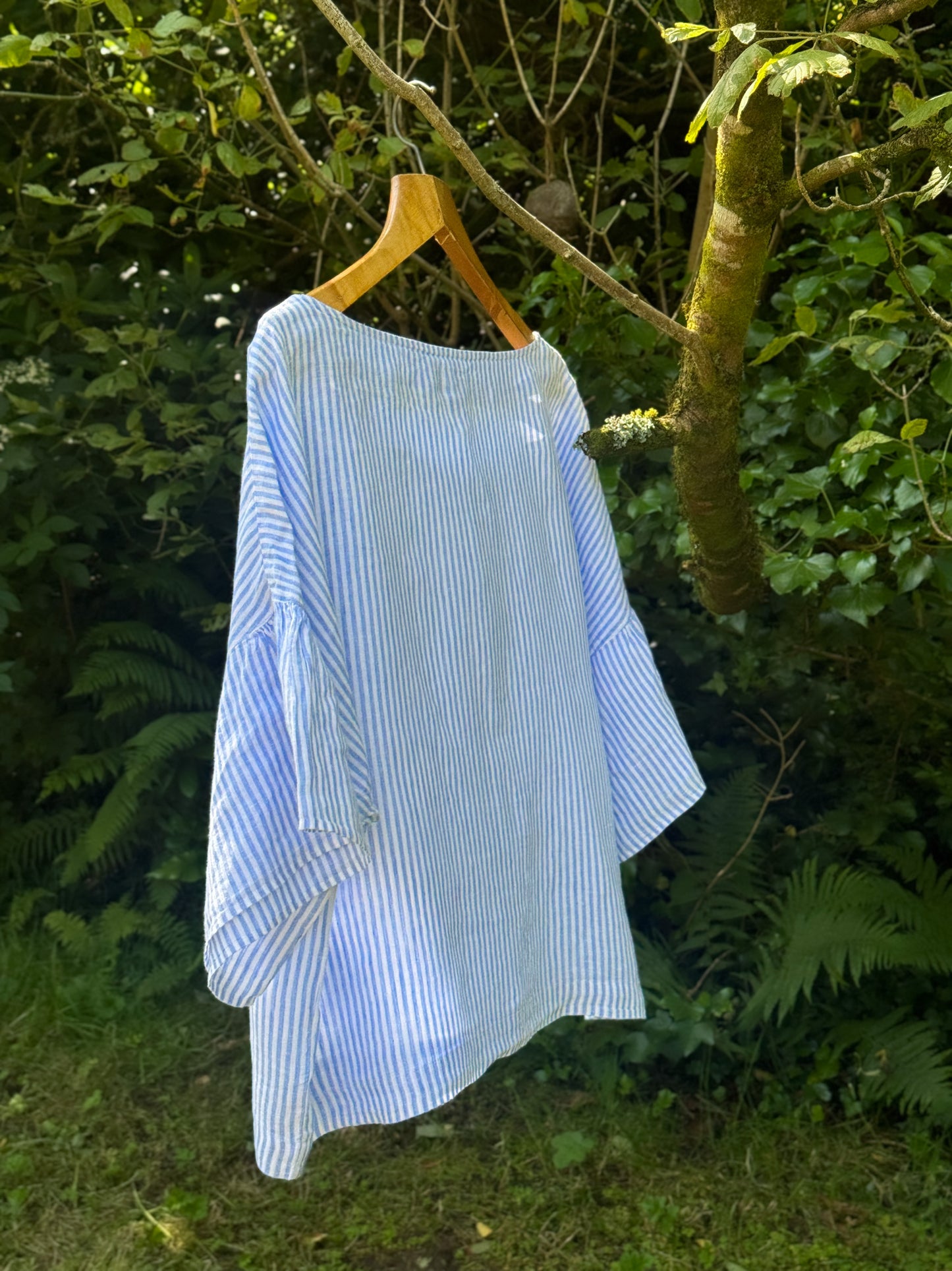 GANT Blue & White Striped Linen Top, Size 16