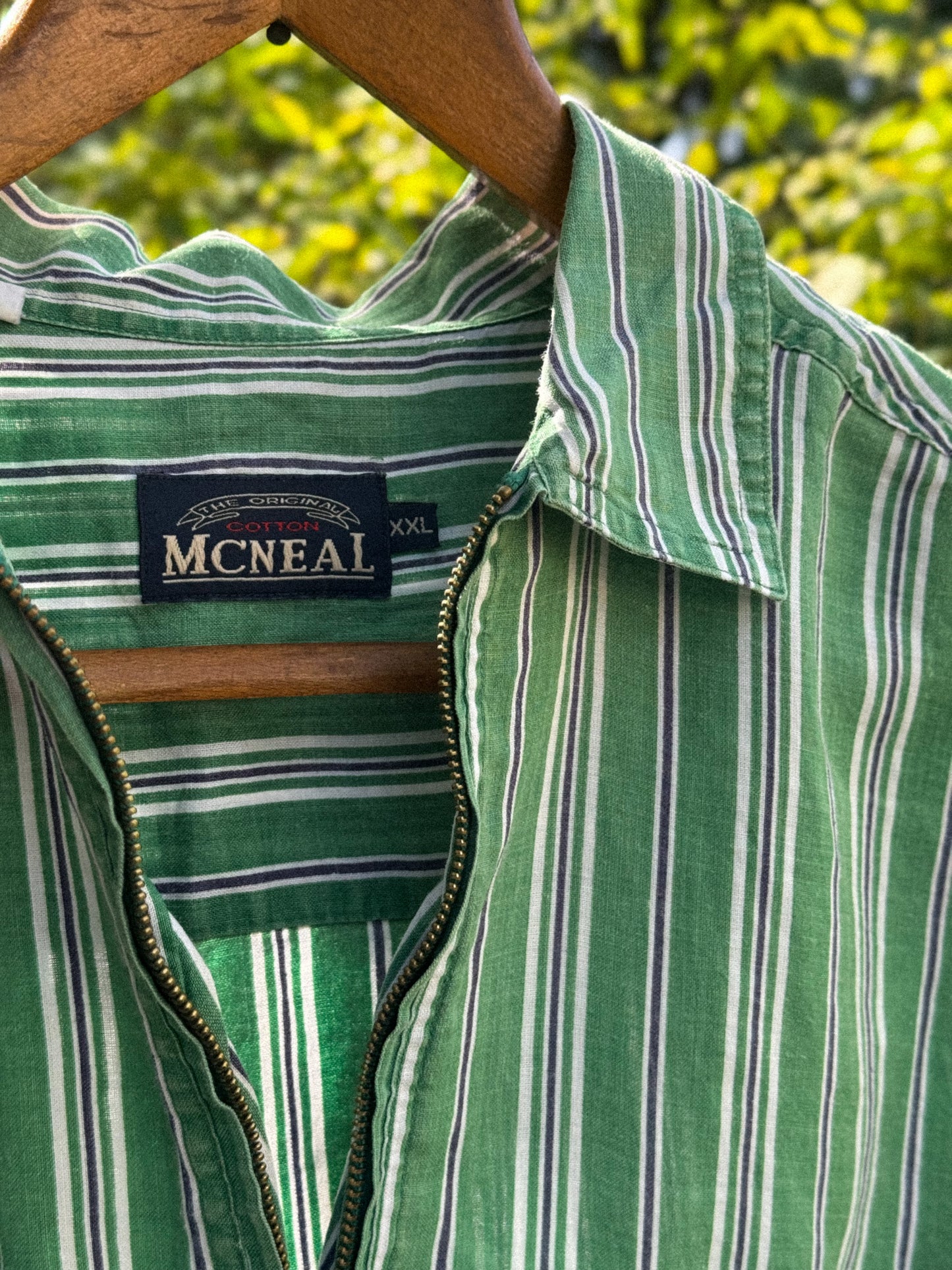 Vintage McNeal Green Striped Linen Tunic (Size XXL)