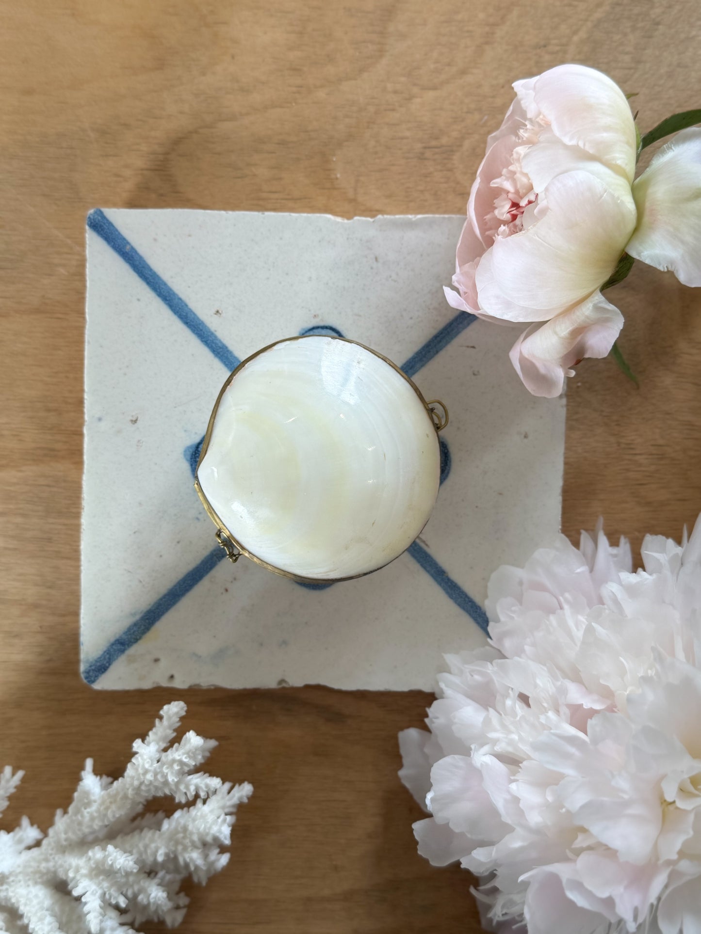 Vintage Handmade Mother of Pearl & Brass Coin Purse