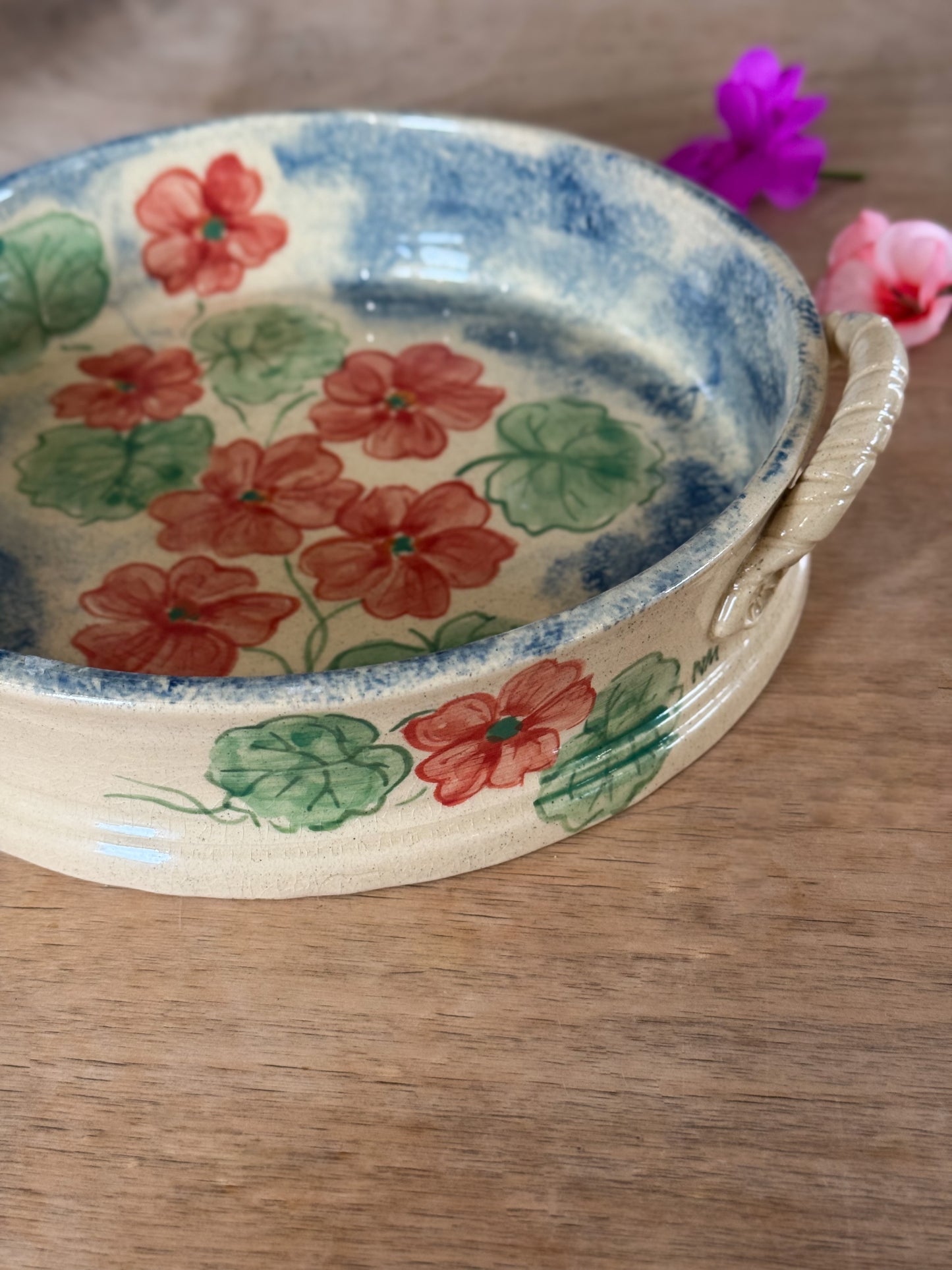 Vintage Large Welsh Studio Pottery Geranium Serving Dish by Nick Membery