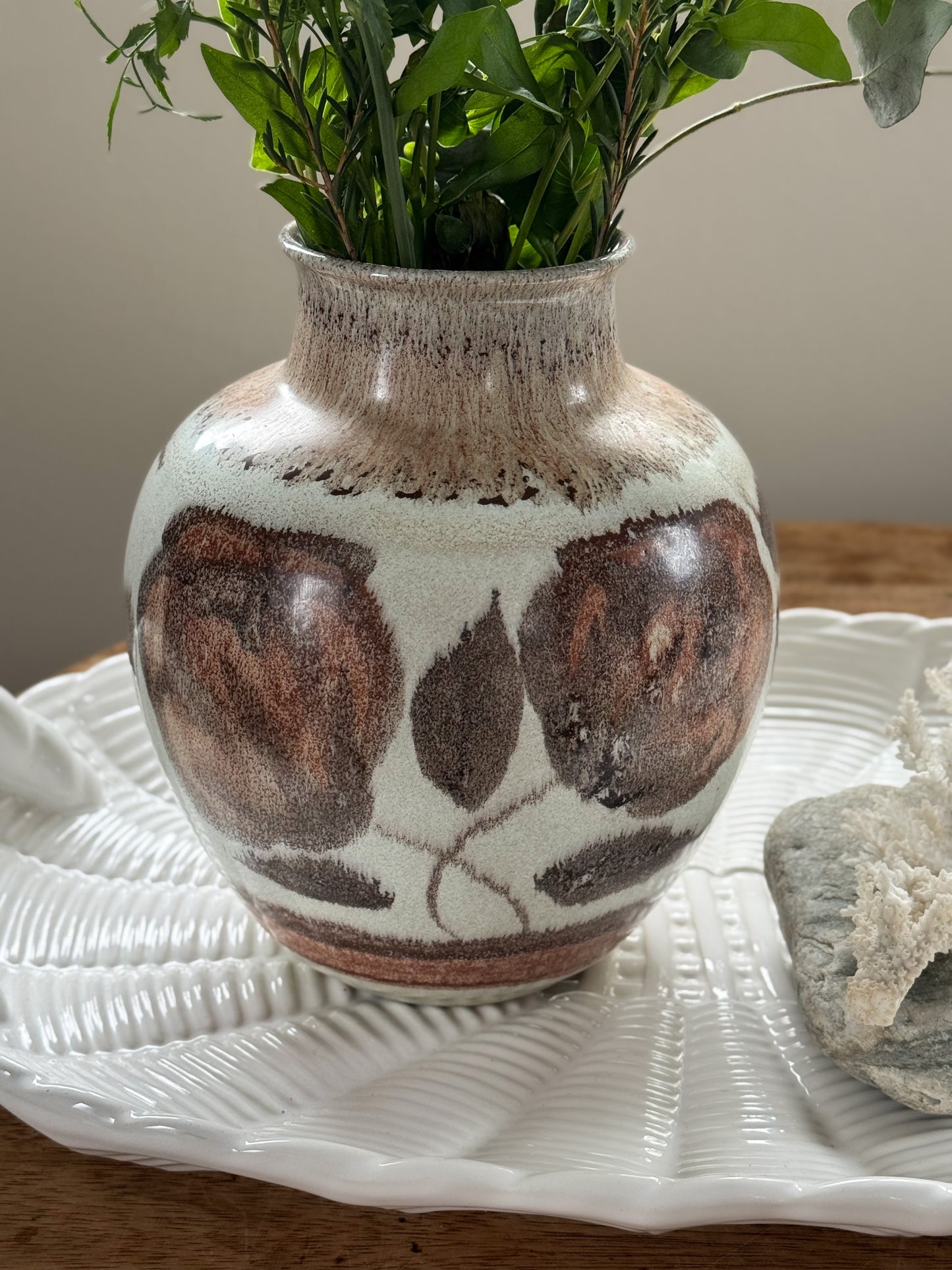 Vintage Midcentury West German Pottery “Autumn Roses” Vase by Bay Keramik
