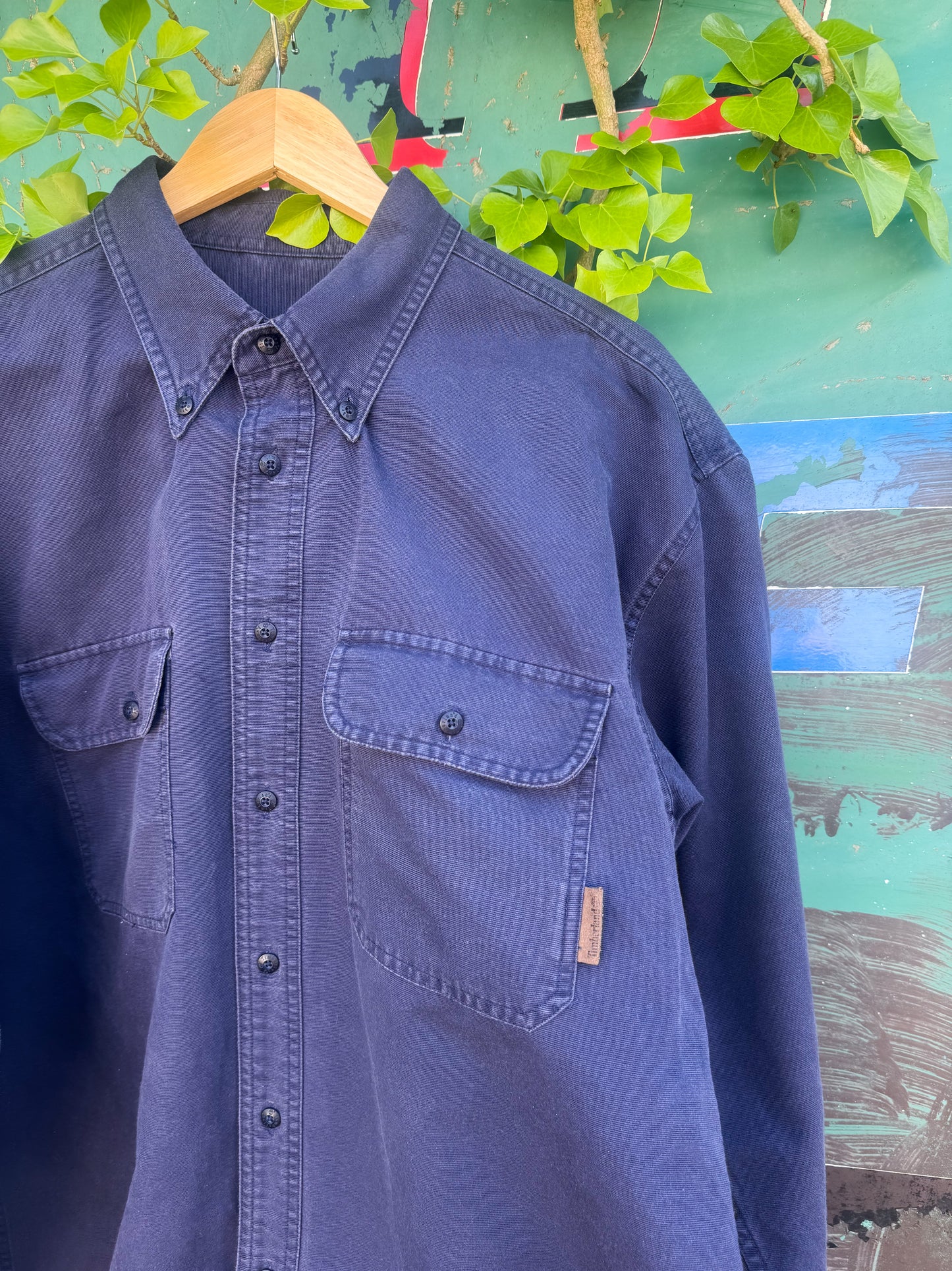 Vintage Timberland Shirt, Navy Blue, 100% Cotton, Size L