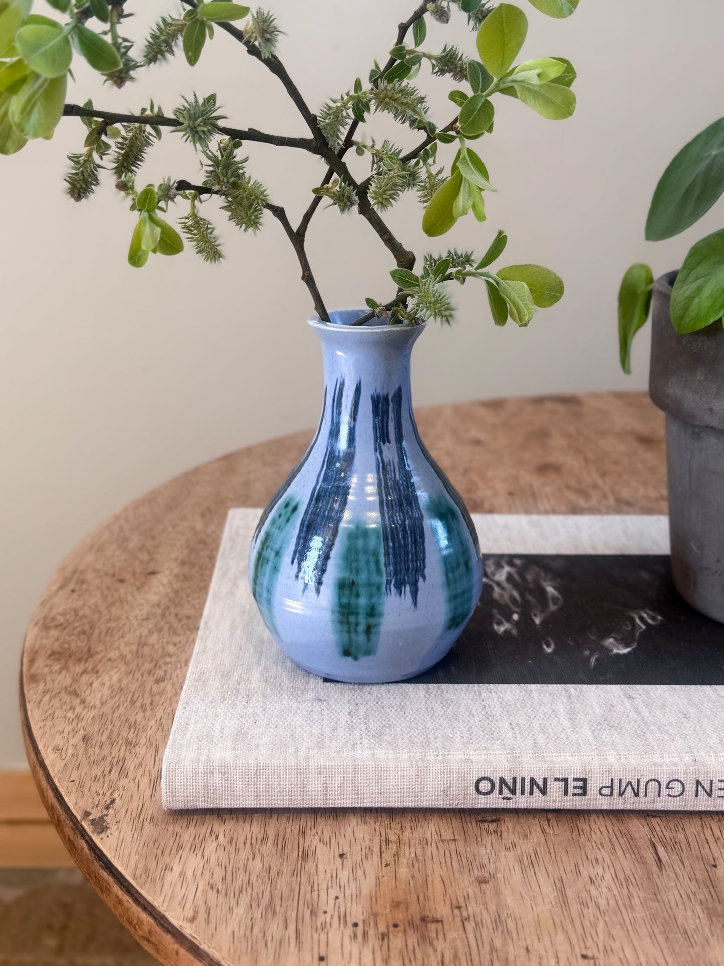 Vintage Studio Pottery Blue & Green Brushstroke Bud Vase