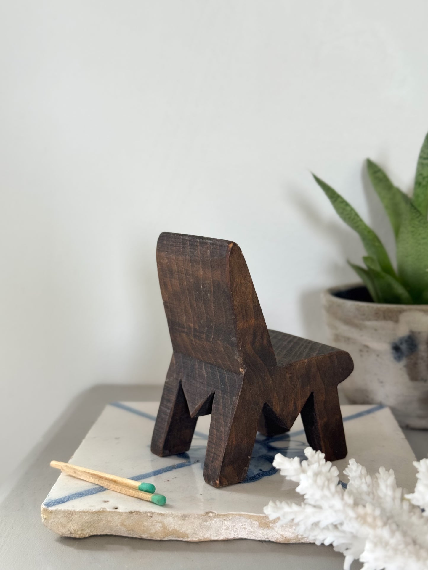 Vintage Miniature Hand-Carved Folk Art Wooden Chair