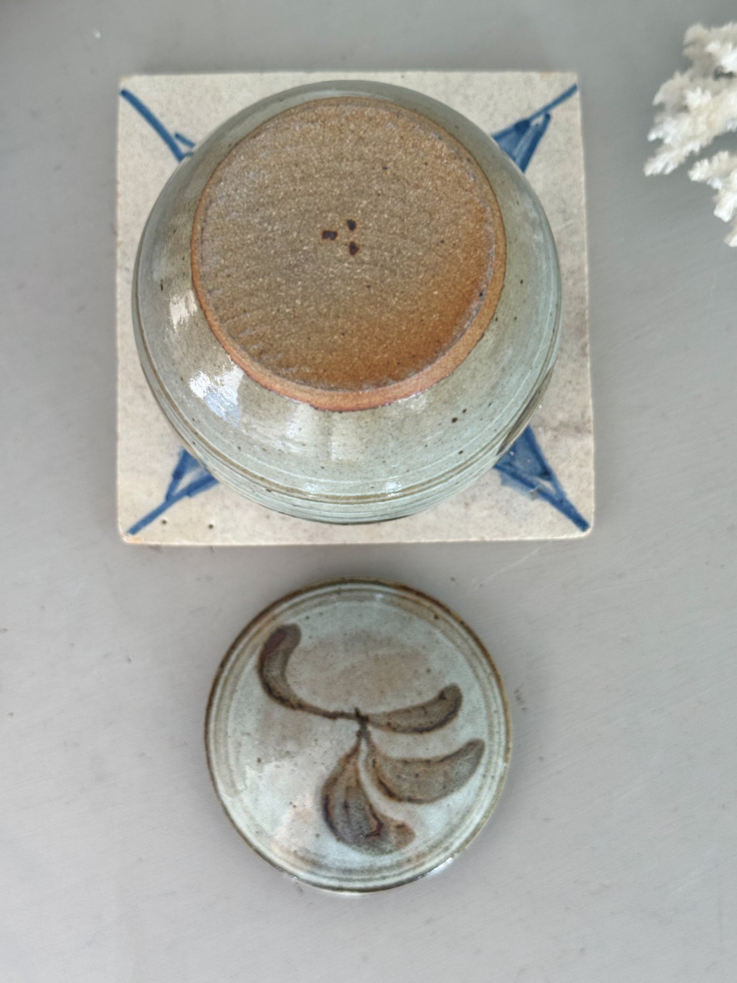 Vintage Studio Pottery Abstract Botanical Lidded Jar