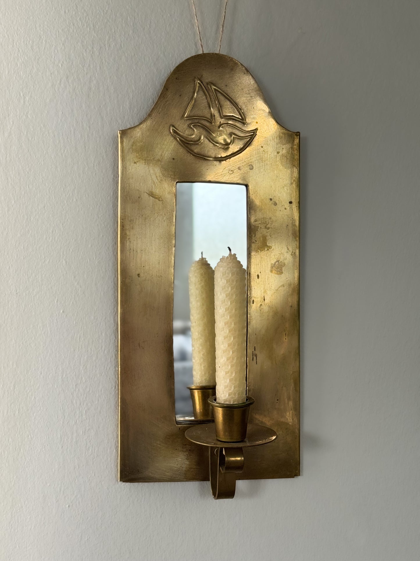 Vintage Brass Sailing Ship Mirrored Wall Sconce