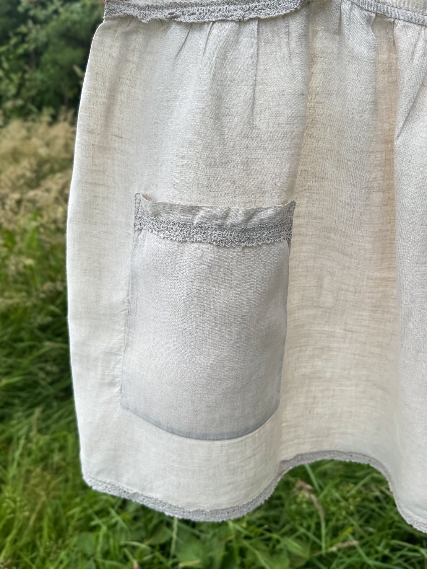 Vintage Gathered Linen Pocket Tunic – by Aurea Vita, Size M