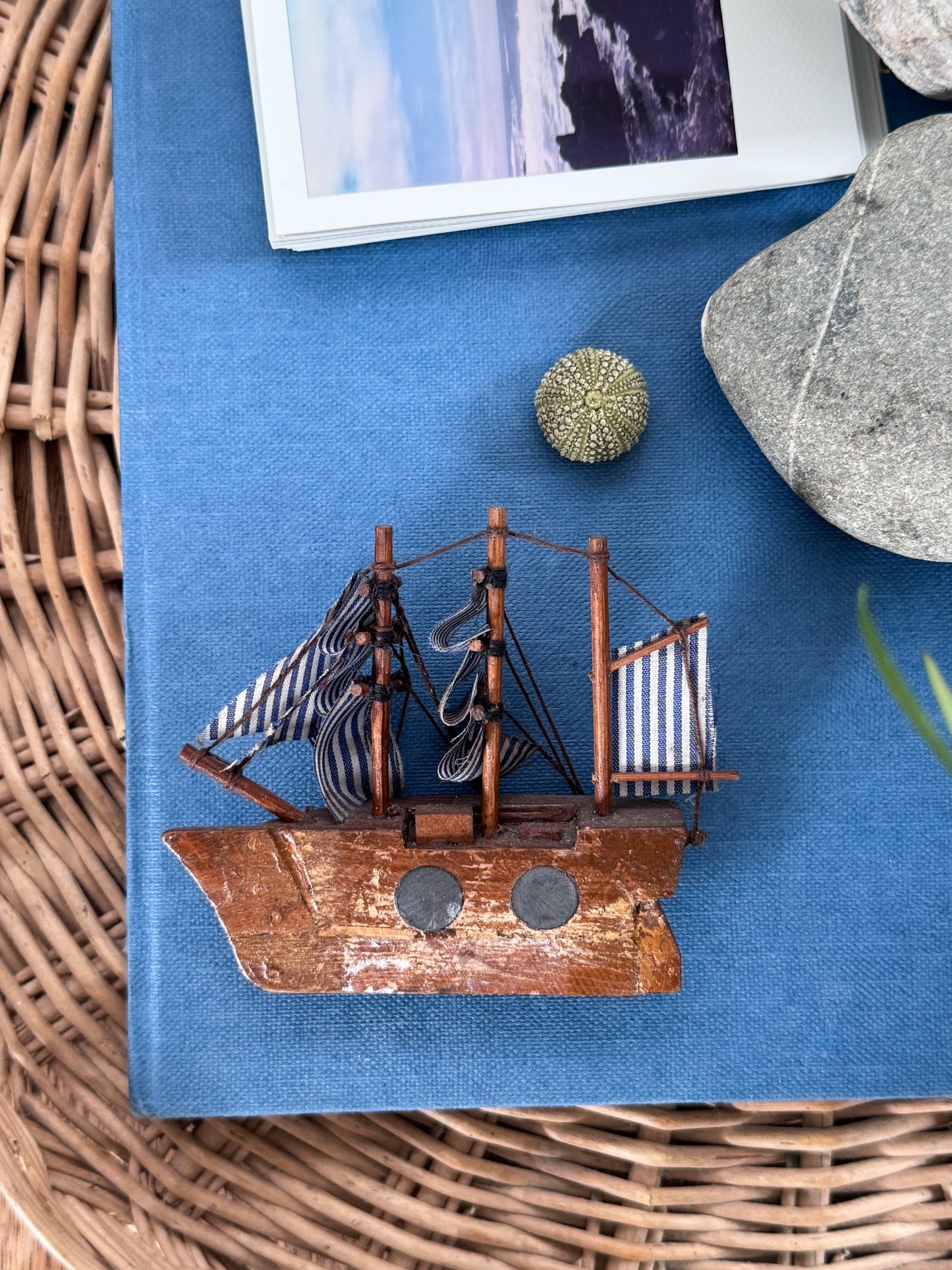 Vintage Handmade Wooden Sailing Ship Fridge Magnet