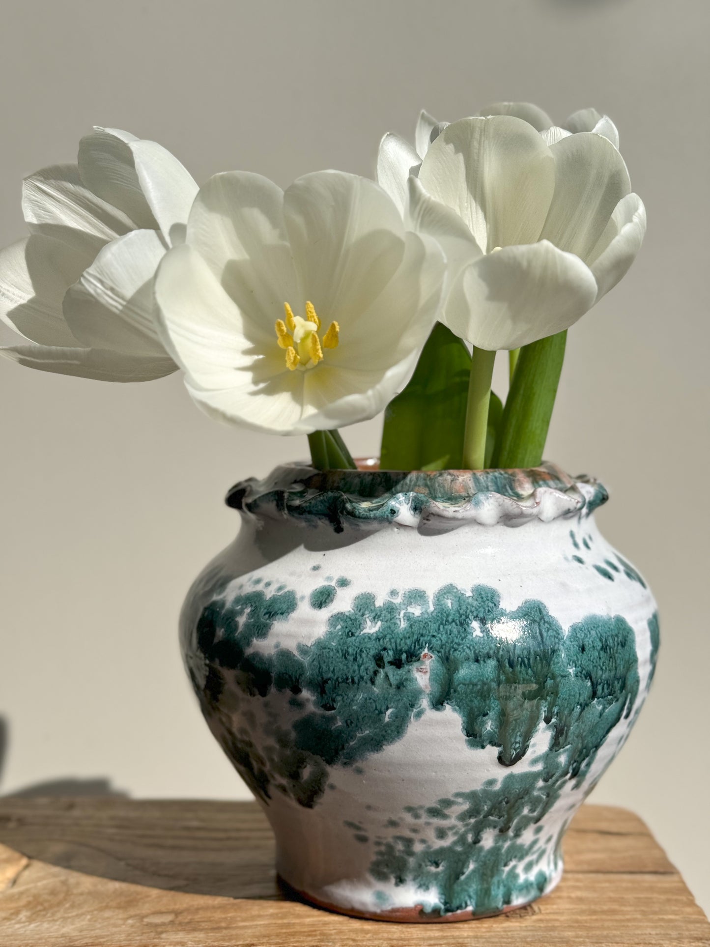 Studio Pottery Drip Glaze Scalloped Pot