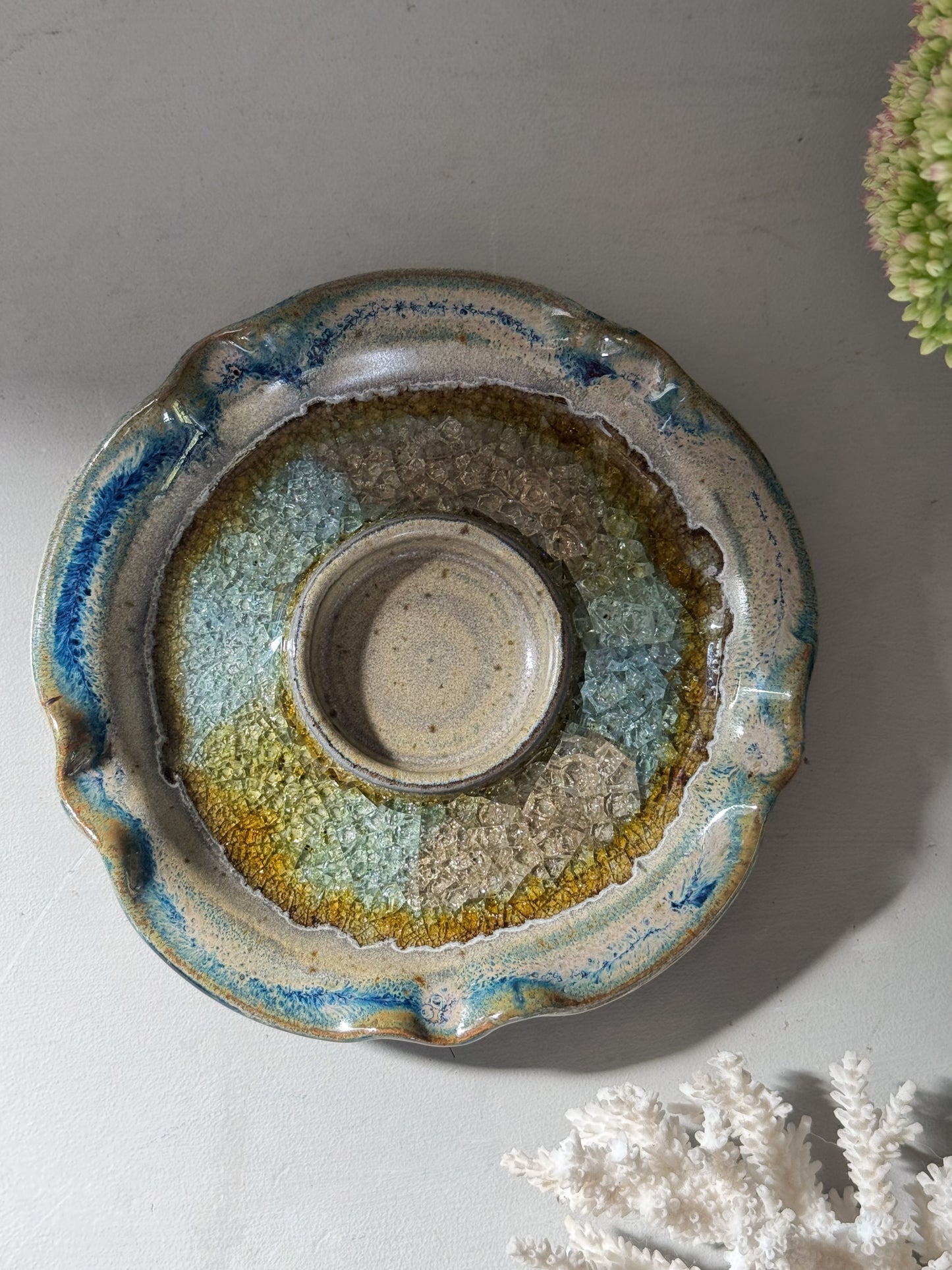 Vintage Studio Pottery Crackle-Glaze Candle Holder