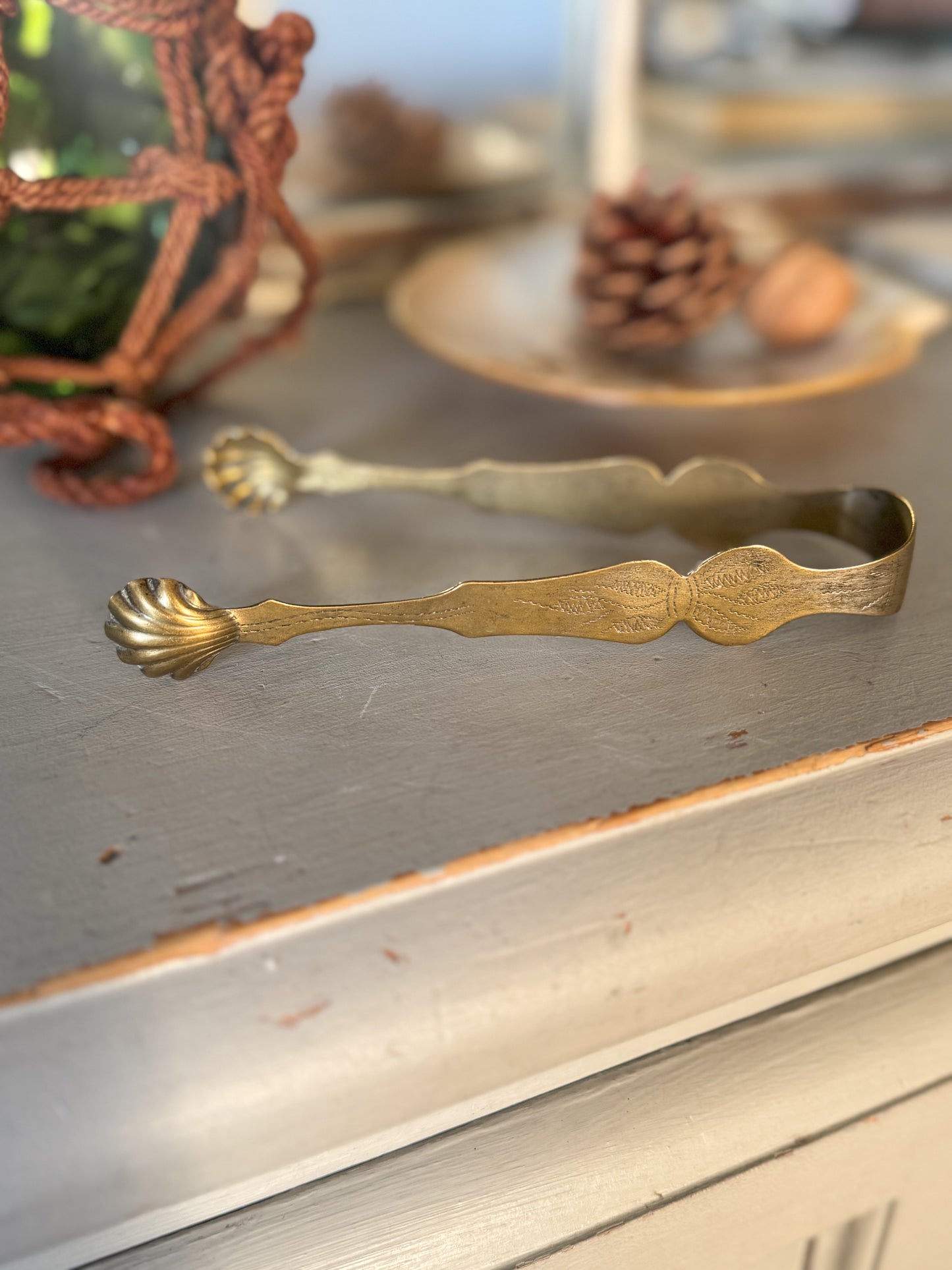 Vintage Aged Silver Plated Scalloped Shell Sugar Tongs