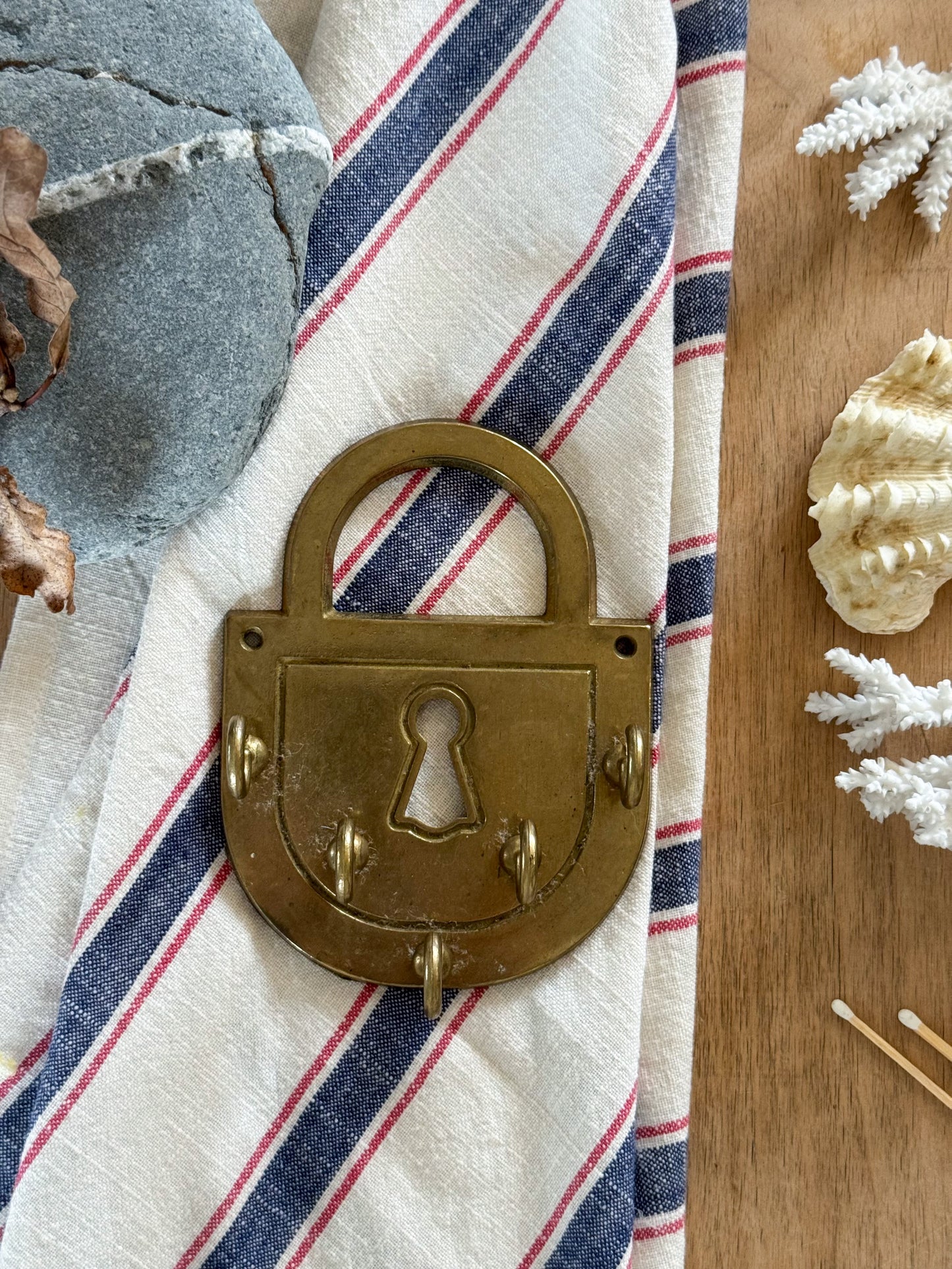 Vintage Solid Brass Padlock Key Hook