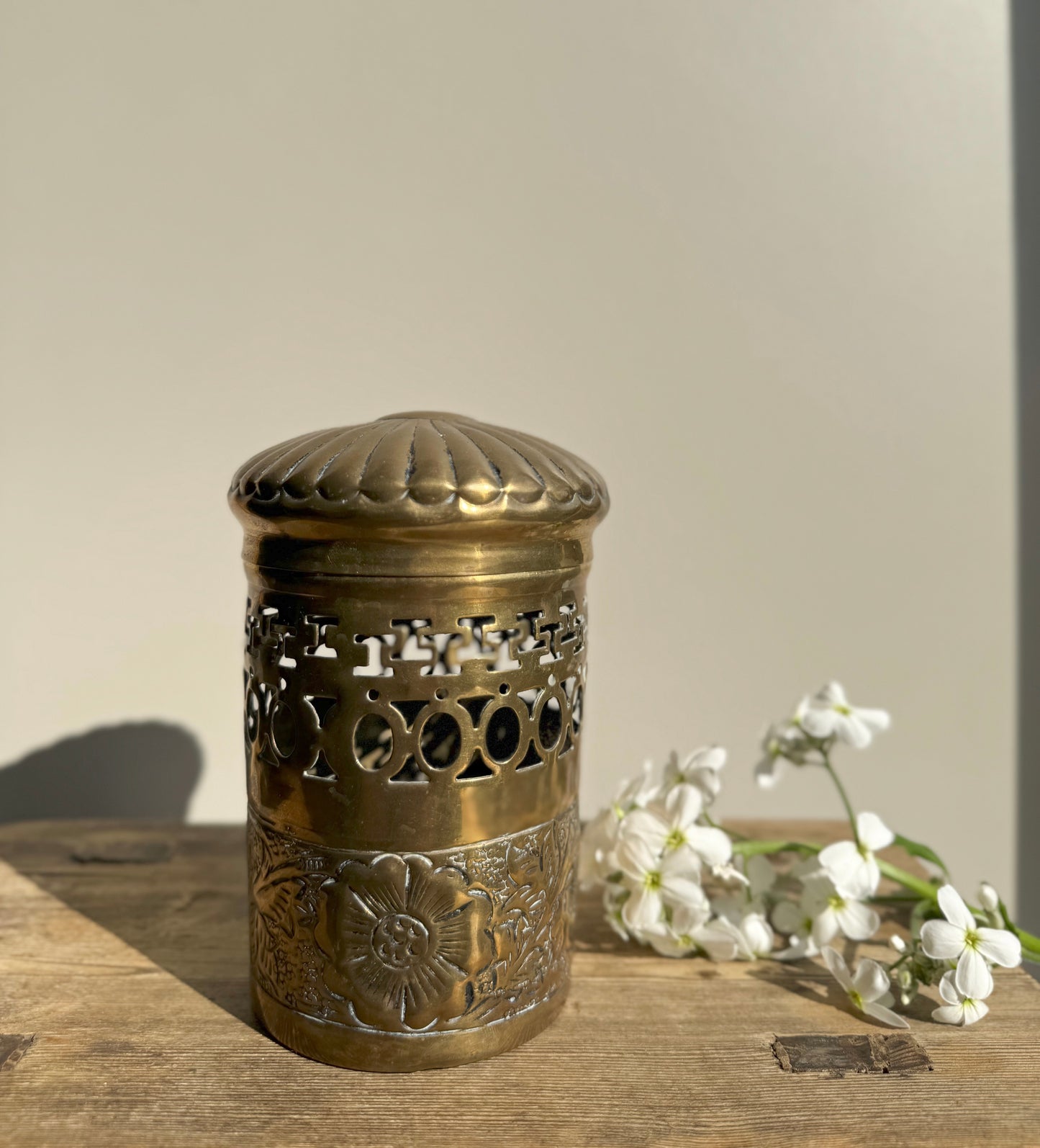 Vintage Brass Floral Canister