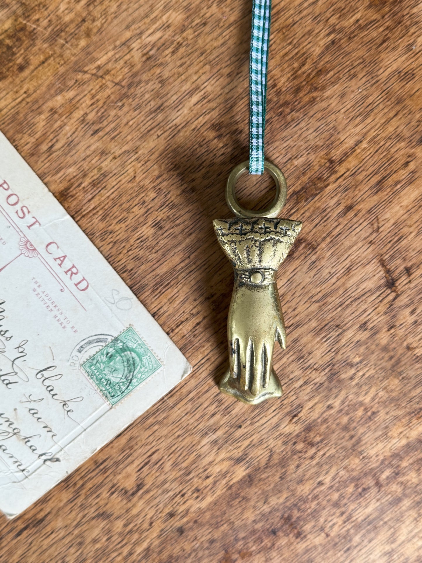 Vintage Unusual Solid Brass Hand Shaped Letter Clip