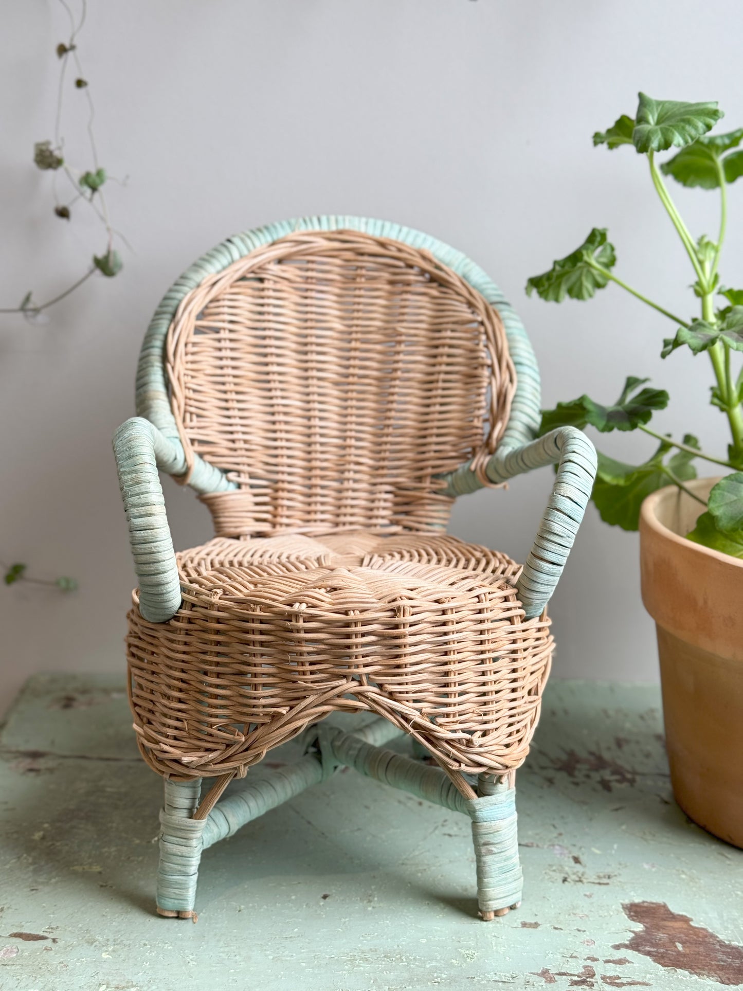 Vintage Wicker Dolls Chair • Plant Stand