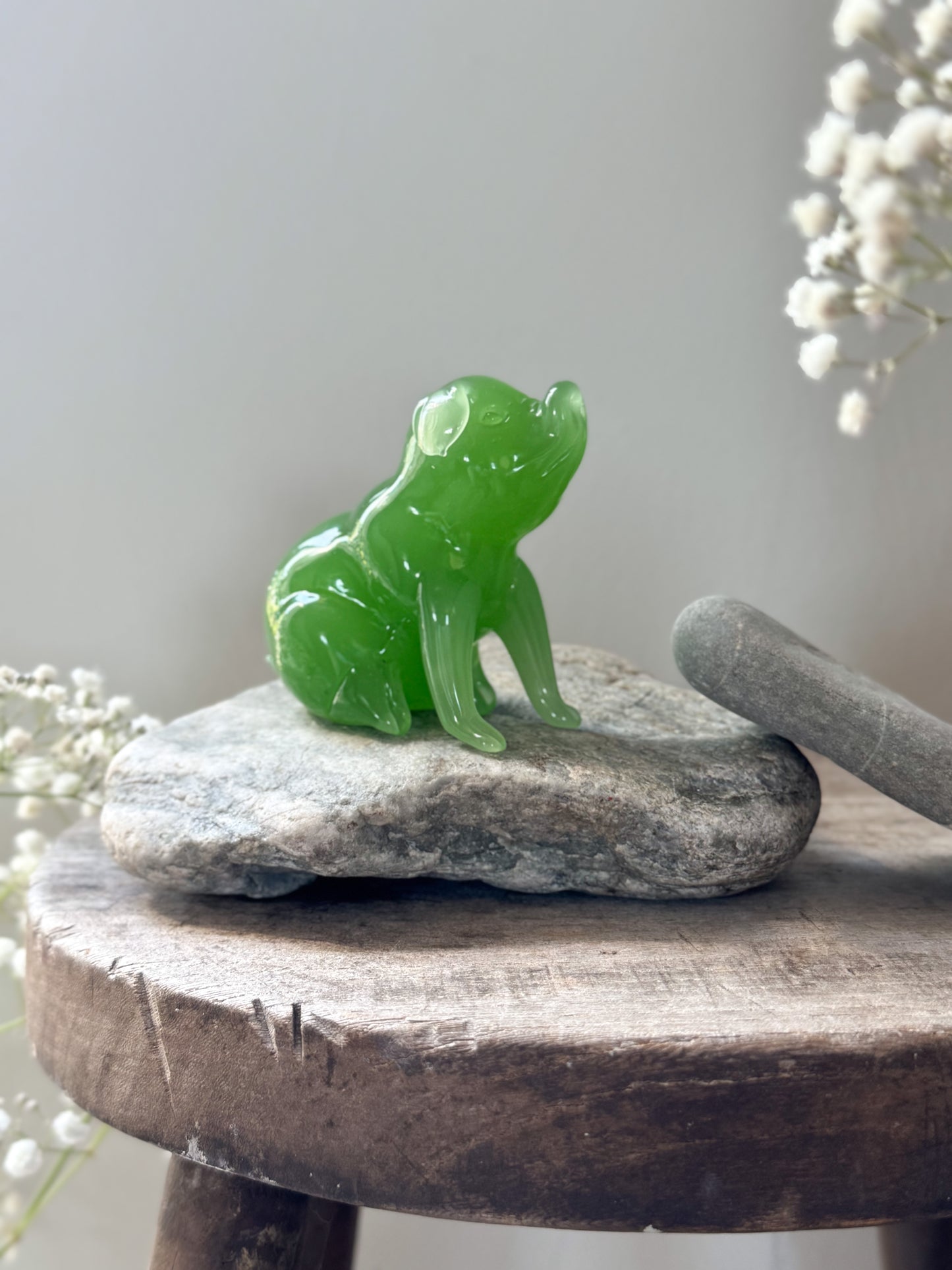 Vintage Hand-Carved Aventurine Pig Sculpture