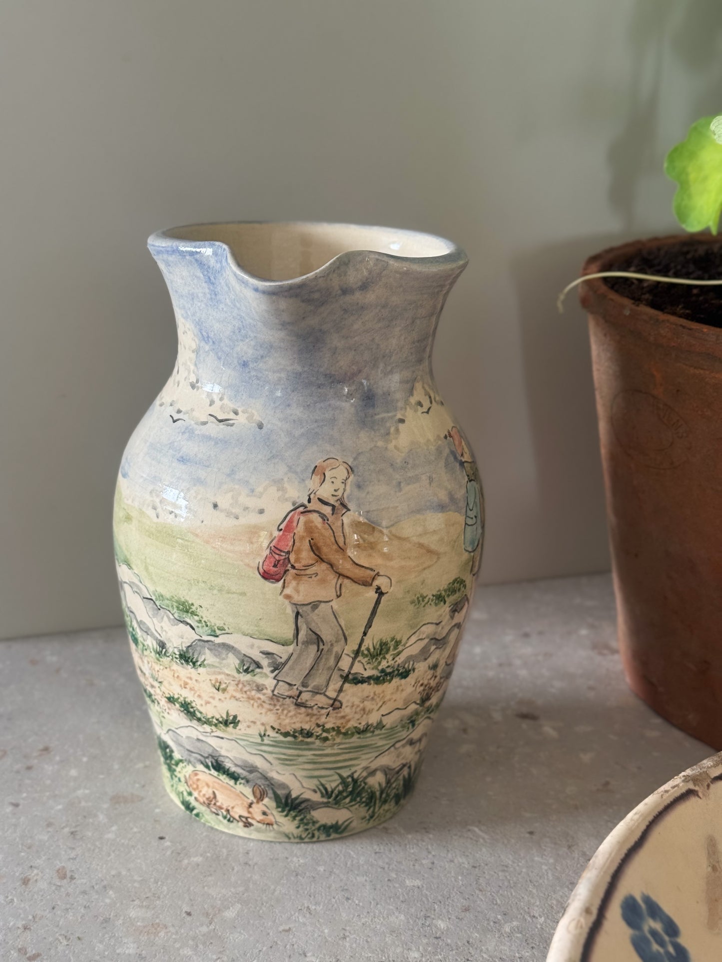 Rare Hand-Painted Studio Pottery Jug by David & Louise Salsbury ‘A Walk In The Mountains’