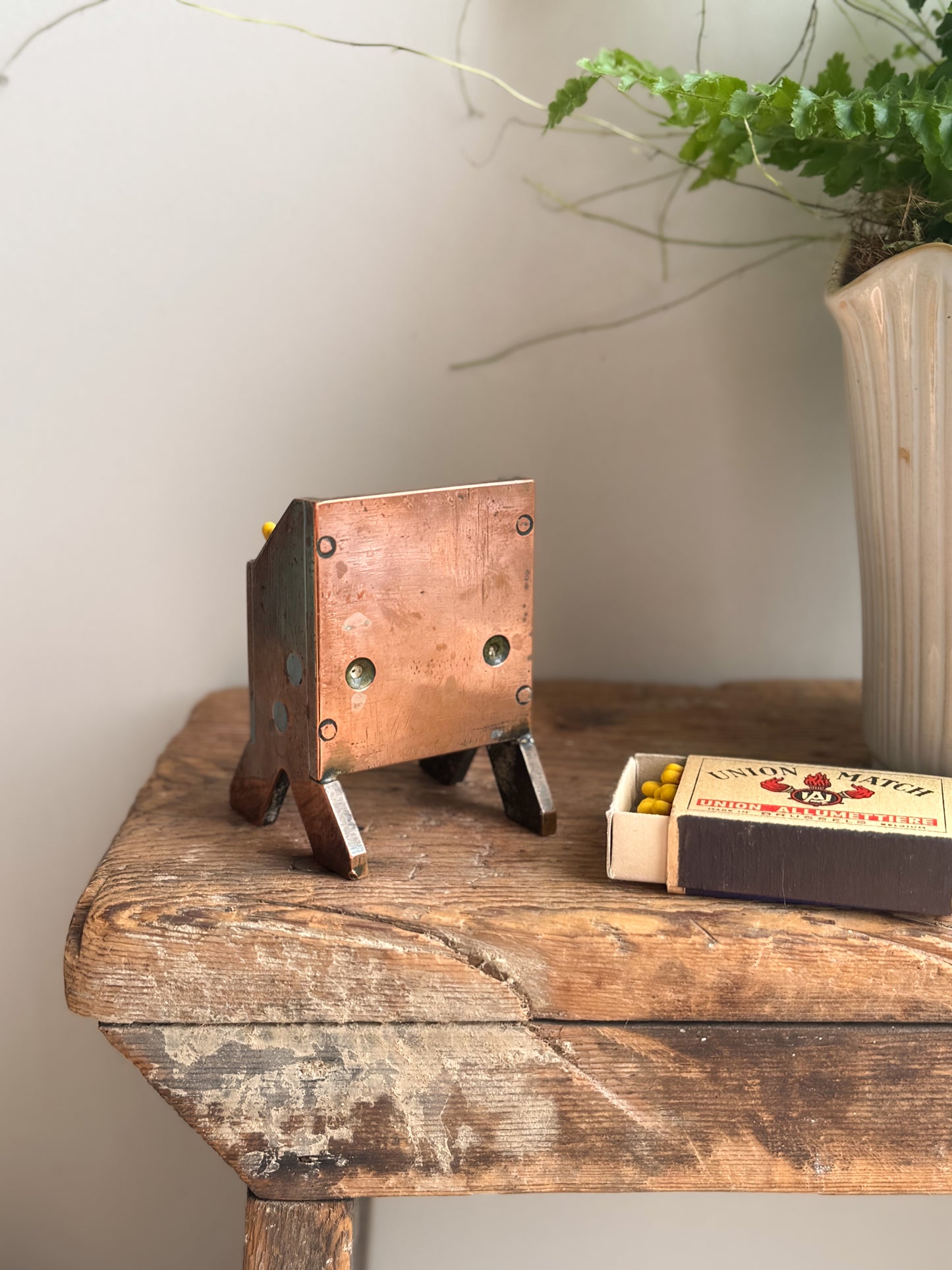 Vintage Draig Goch/Welsh Dragon Folk Art Copper Match Box Holder