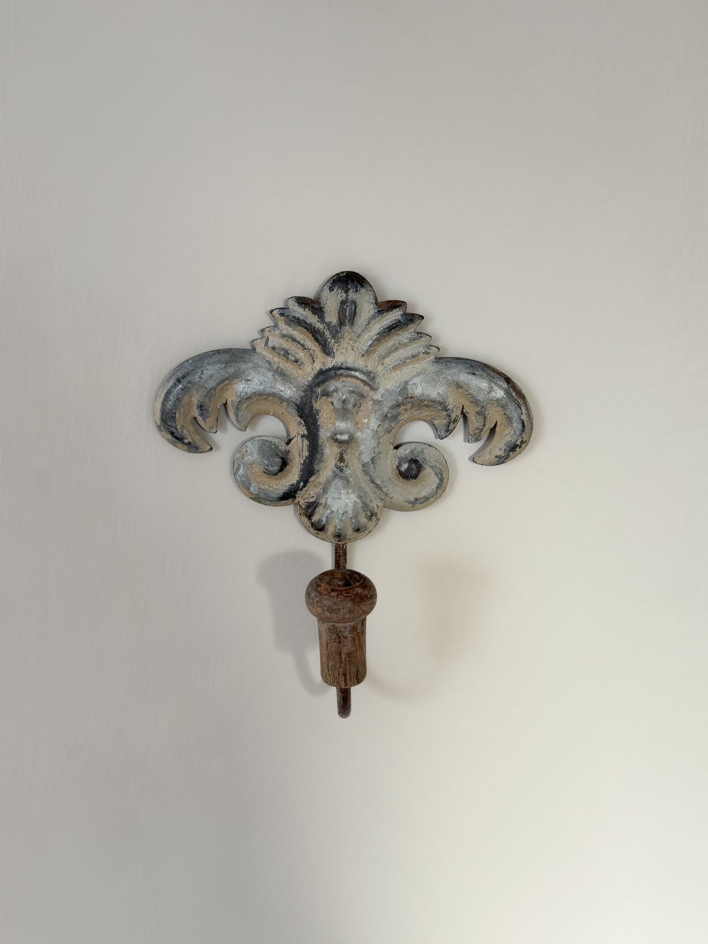 Vintage French fleur-de-lis Tin Coat Hook Pair