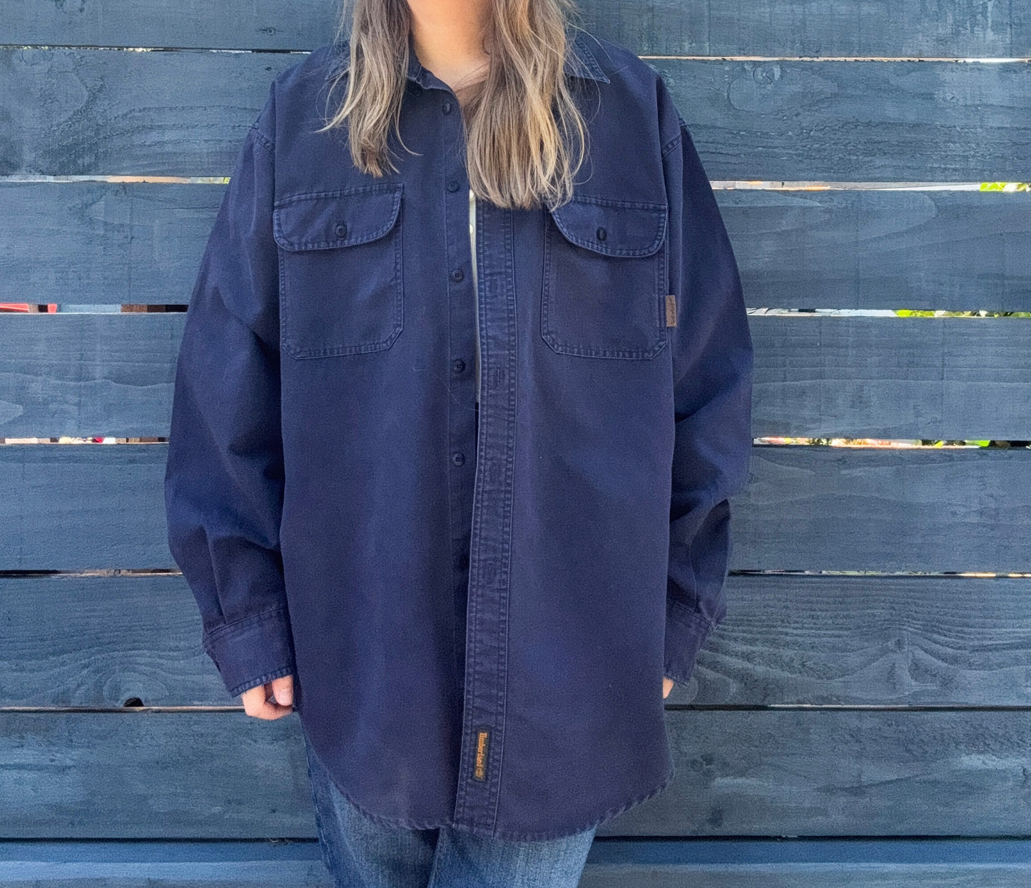 Vintage Timberland Shirt, Navy Blue, 100% Cotton, Size L
