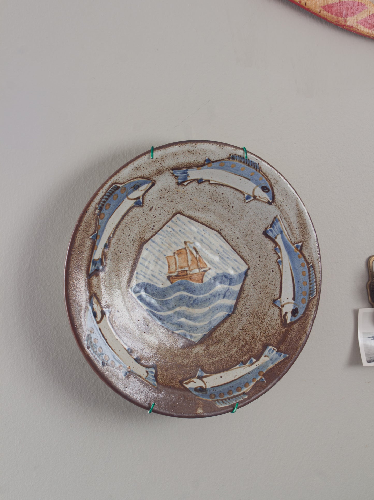 Rare Vintage Andrew McGarva Studio Pottery Fish & Sailing Ship Wall Plate