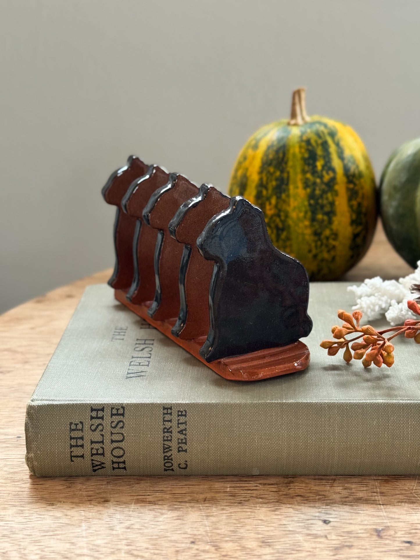 Vintage Studio Pottery Black Cats Letter Rack