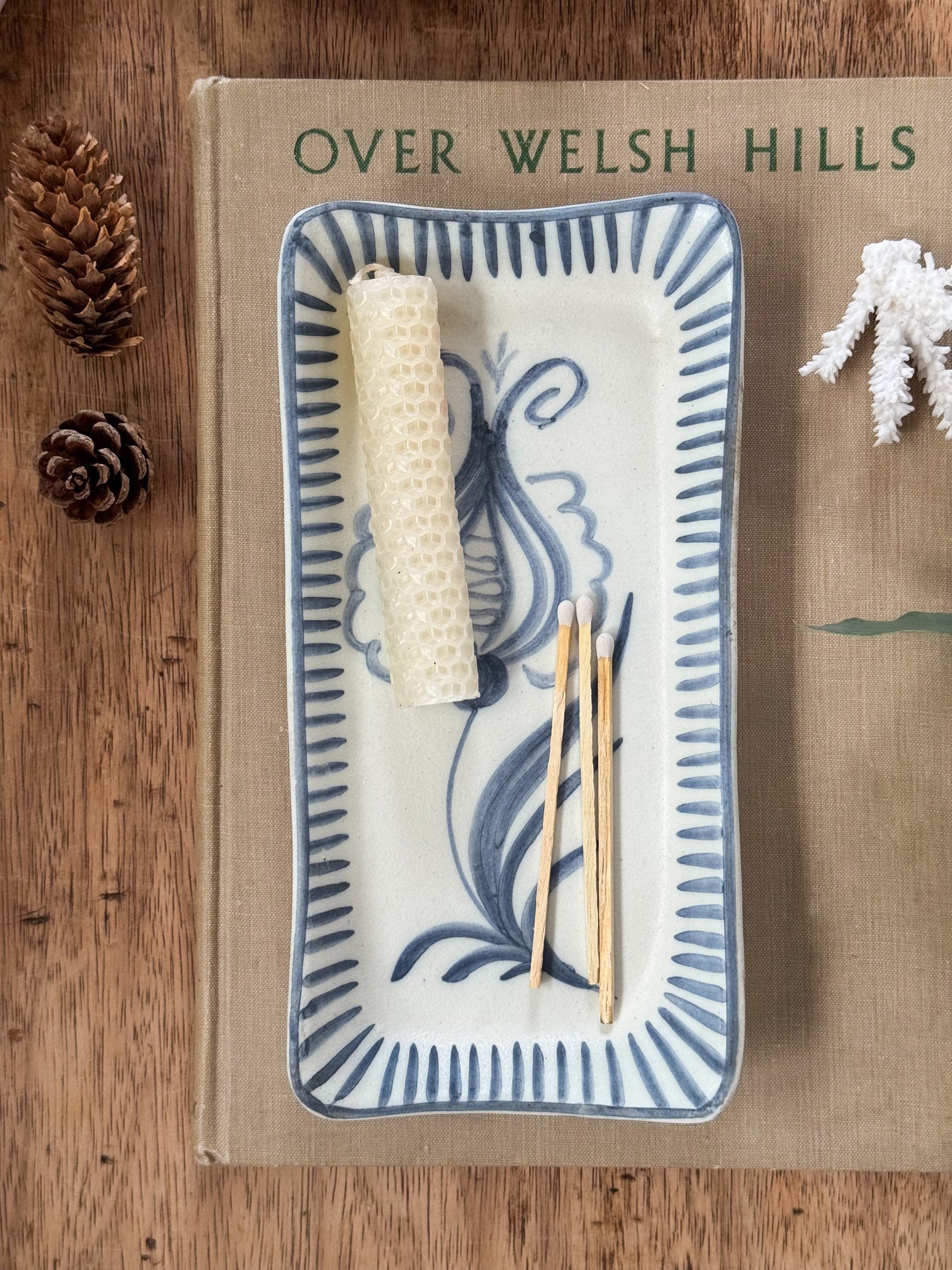 Vintage Handpainted Mediterranean Studio Pottery Floral Tray