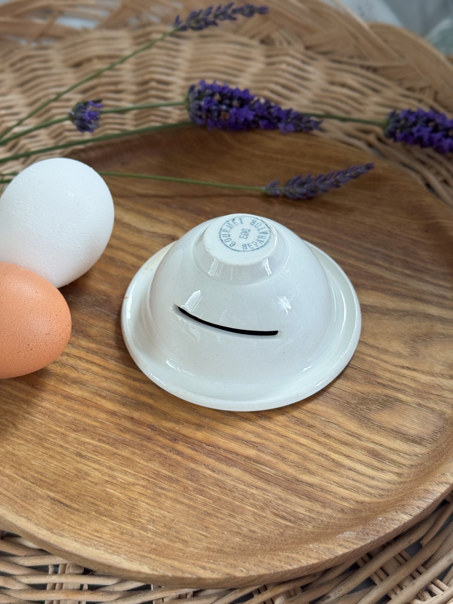 Vintage Glazed Stoneware Egg Separator