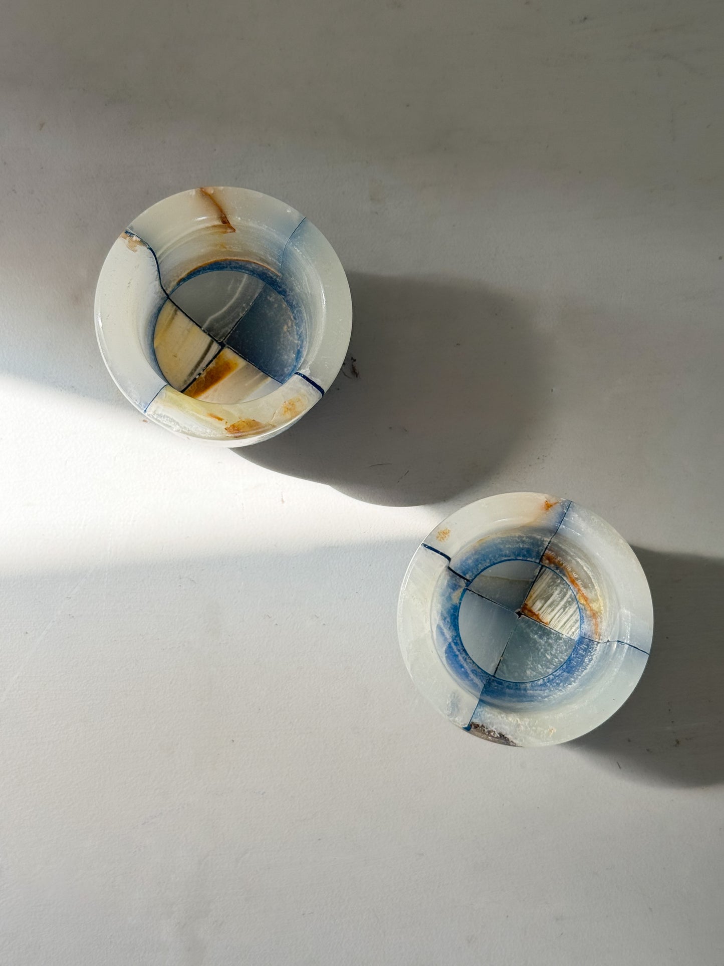 Pair of Vintage Checkered Polished Onyx Pinch Pots