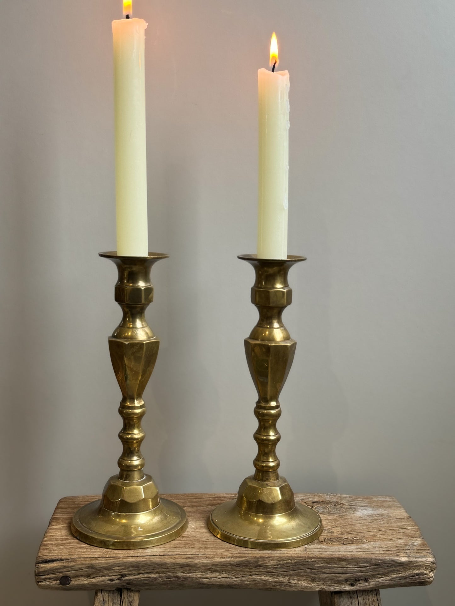Vintage Tall Solid Brass Candlestick Pair