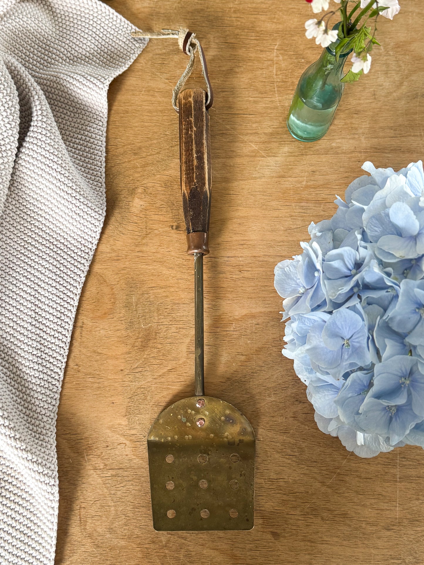Vintage Handmade Brass, Copper & Wood Spatula