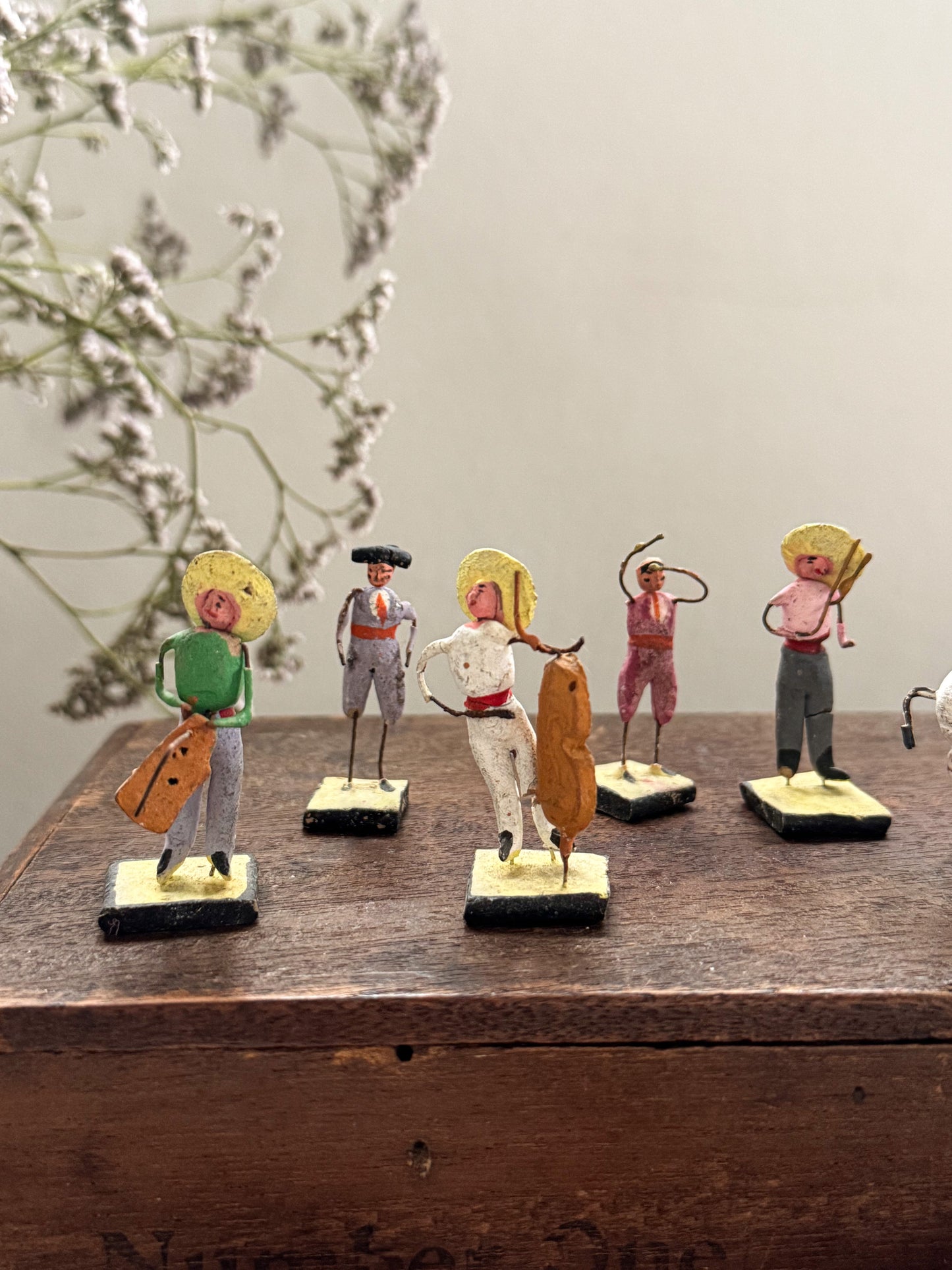 Vintage Handmade Mexican Folk Art Miniature Clay Figures - Set of 6
