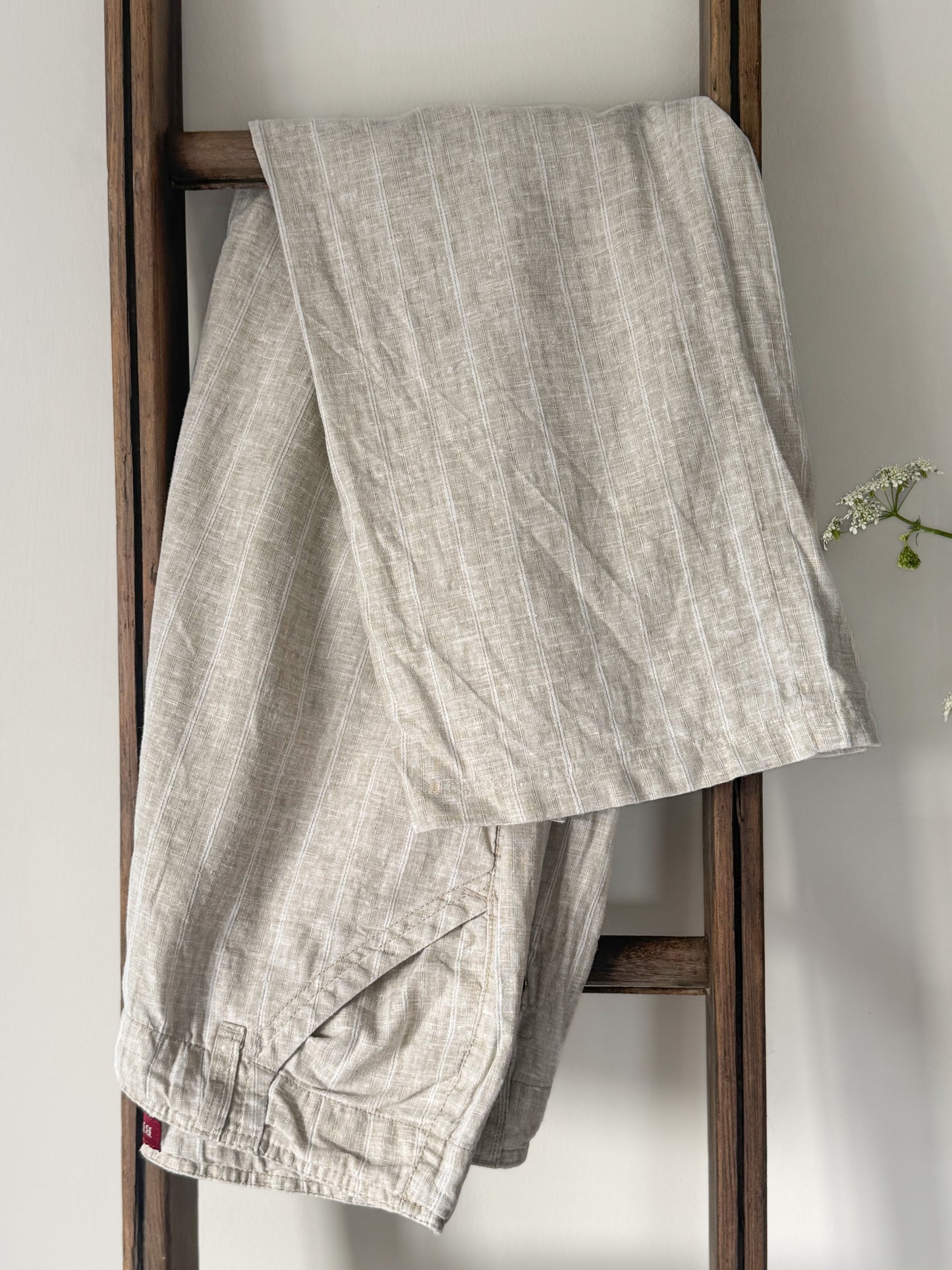 Subtle Stripe 100% Linen Trousers by Blue Line - Size L