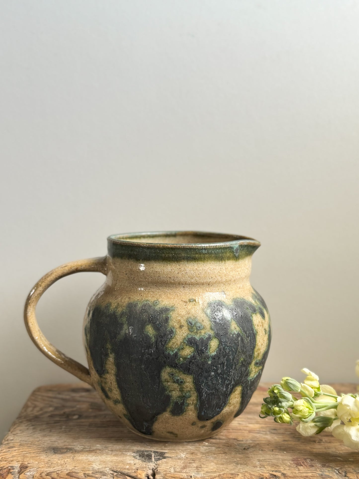 Studio Pottery Abstract Olive Green Jug