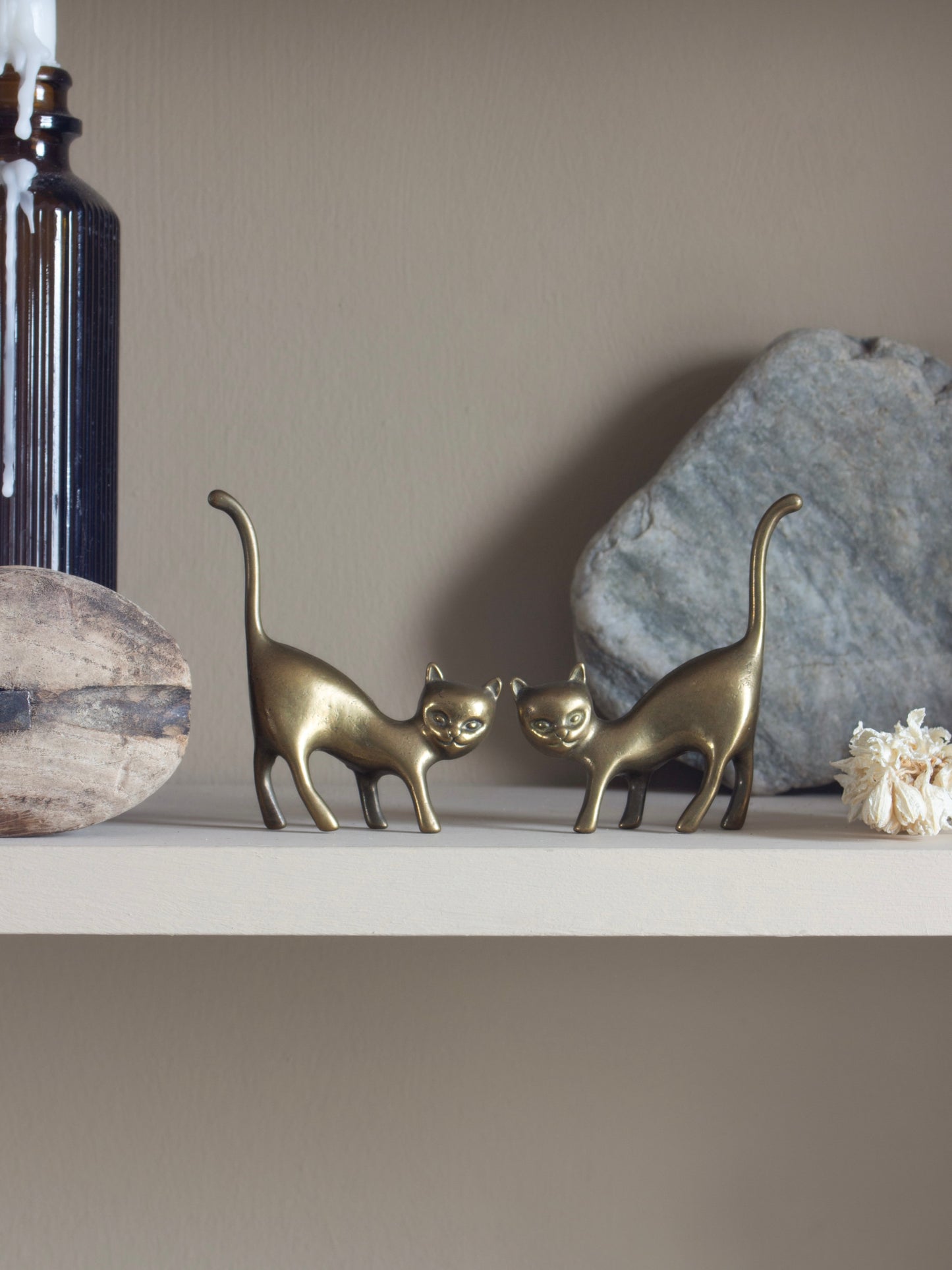 Pair of Vintage Solid Brass Playful Cats