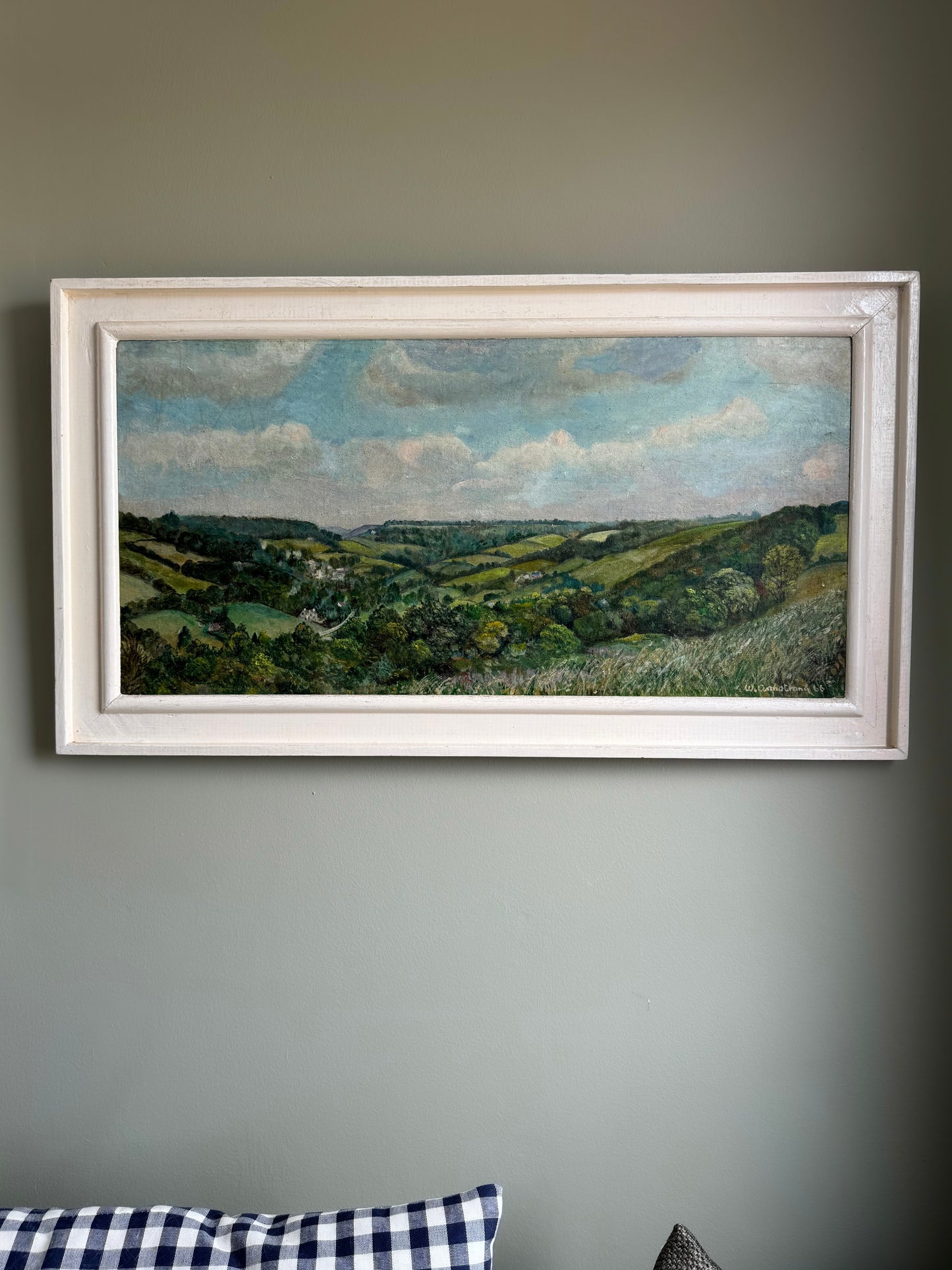 Original Midcentury Rural Landscape Framed Oil on Board by W.Armstrong