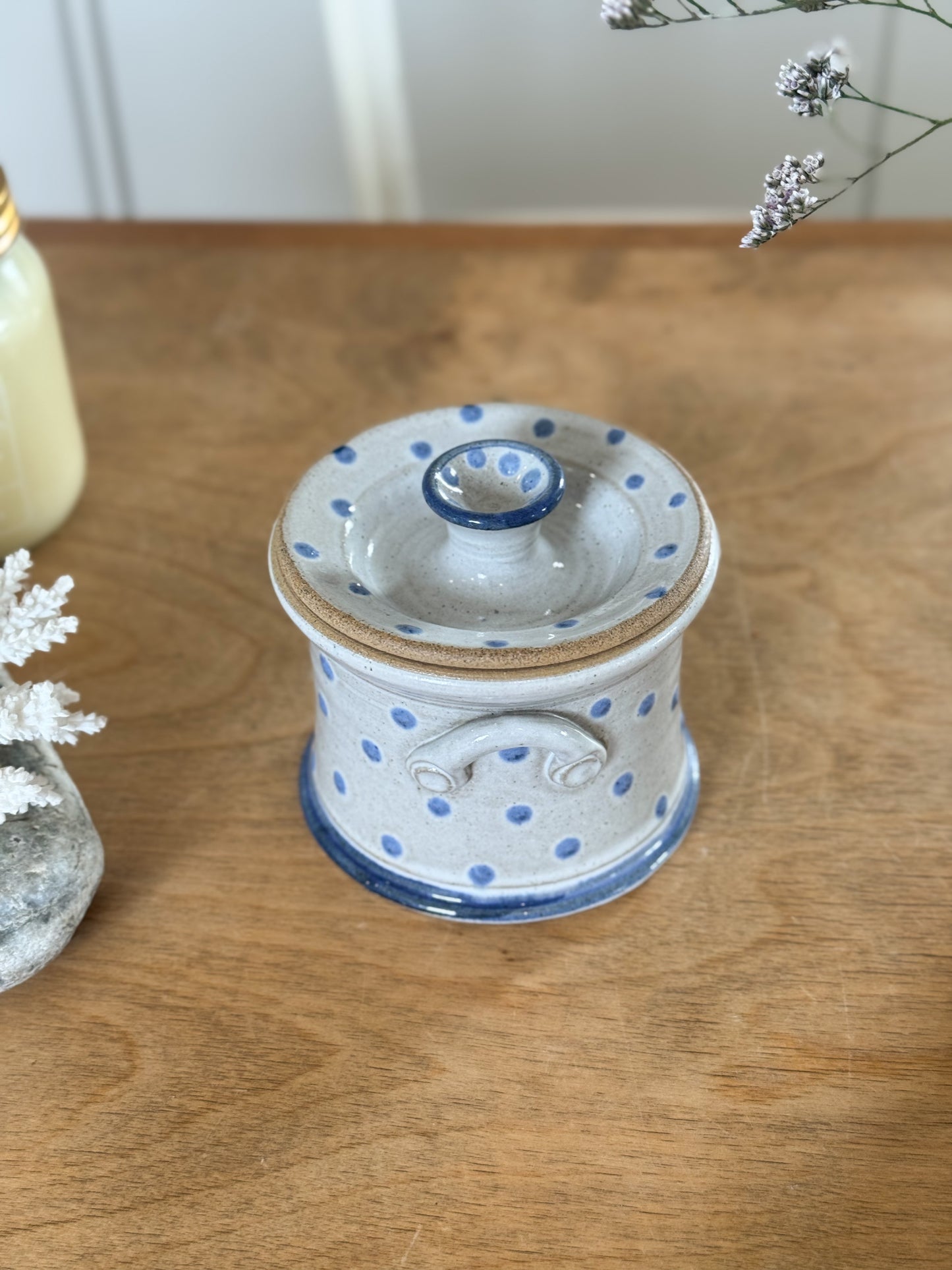 Vintage Studio Pottery Polka Dot Lidded Jar by Kelbrook Pottery